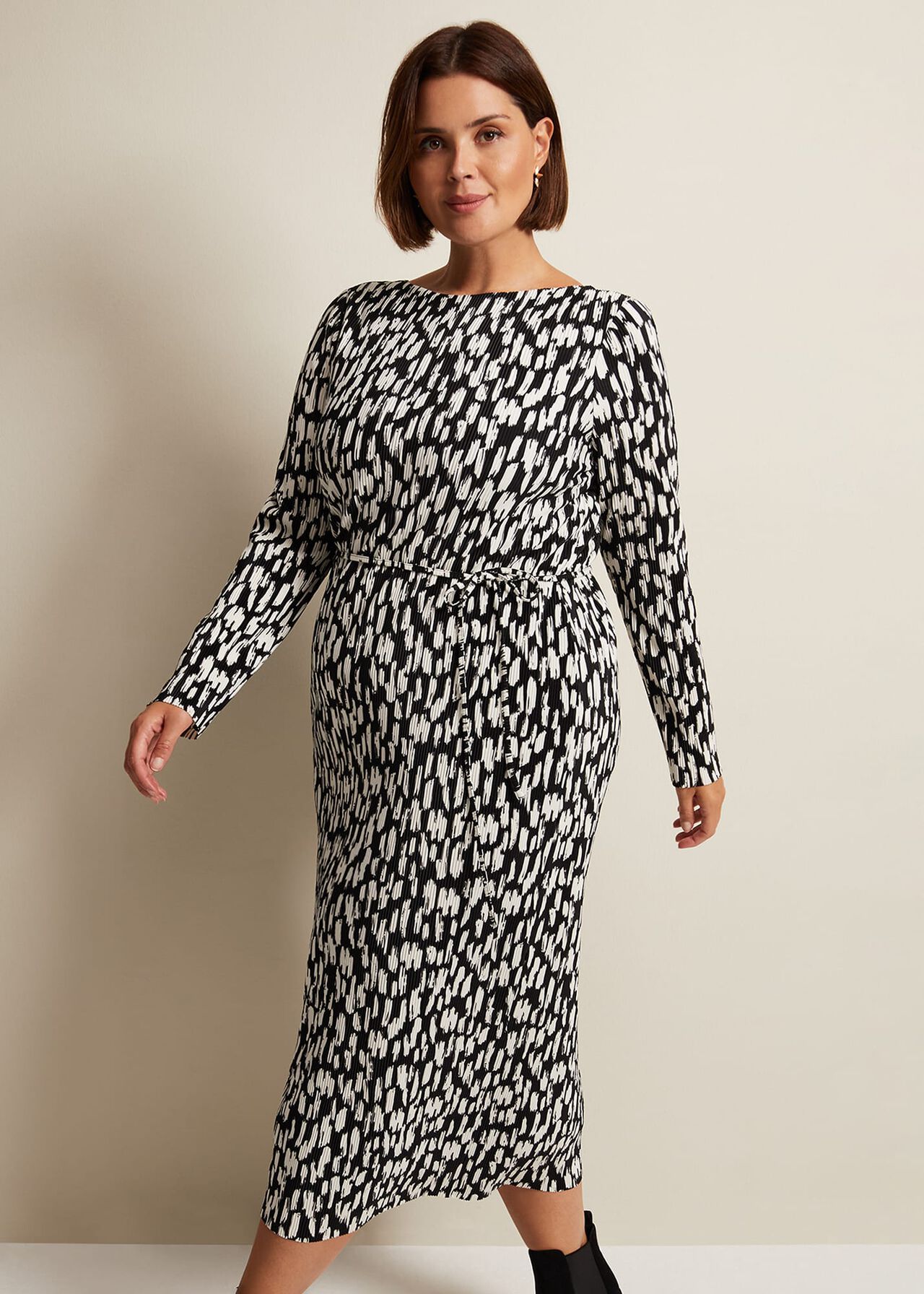 Jane Spotted Plisse Midi Dress | Phase Eight UK