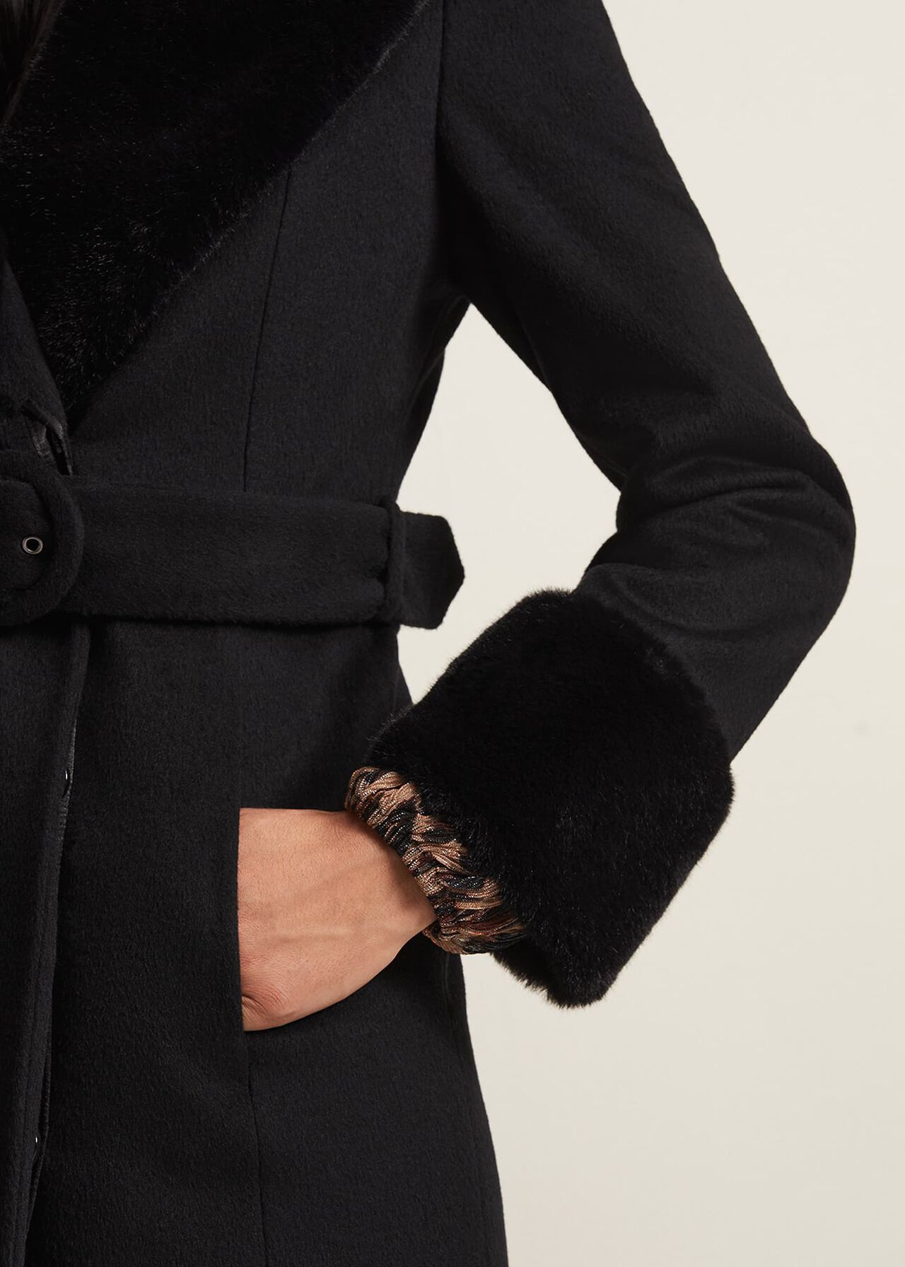 Zylah Faux Fur Collar Wool Long Coat