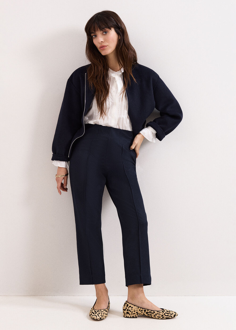 Miah Navy Cropped Slim Trousers