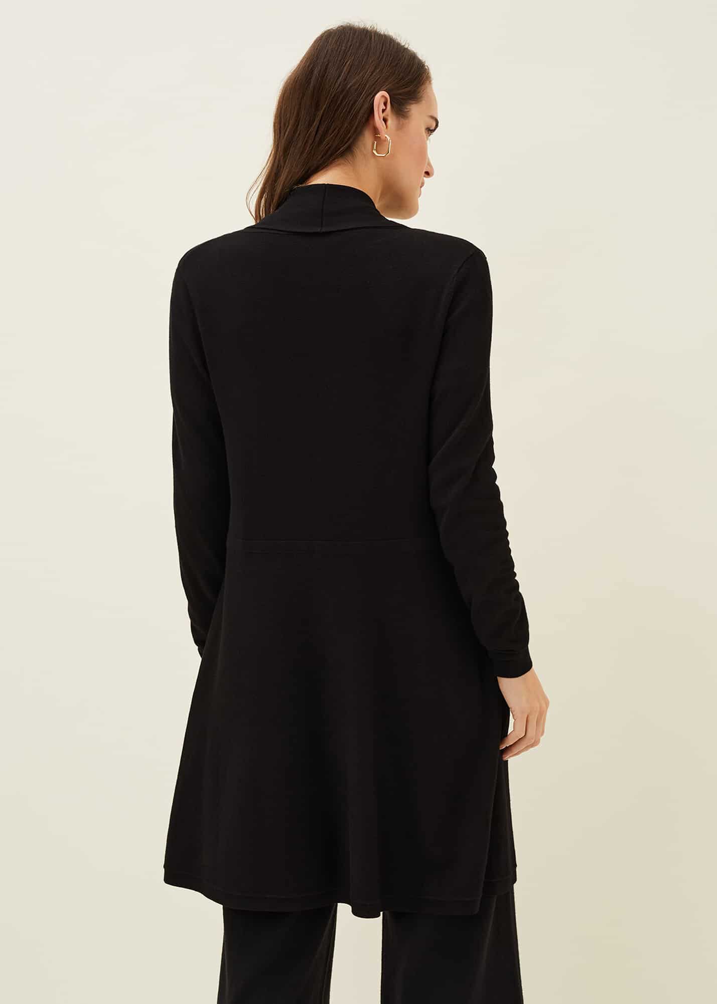 Black Long Cardigan with Shawl Neck Long Sleeves Phase Eight