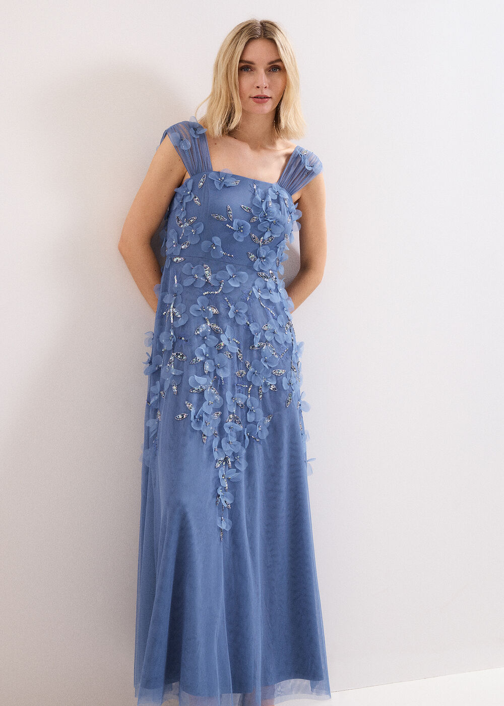 Azera Blue Beaded Midi Dress