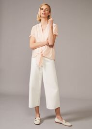 Spot Jacquard Tie Waist Blouse