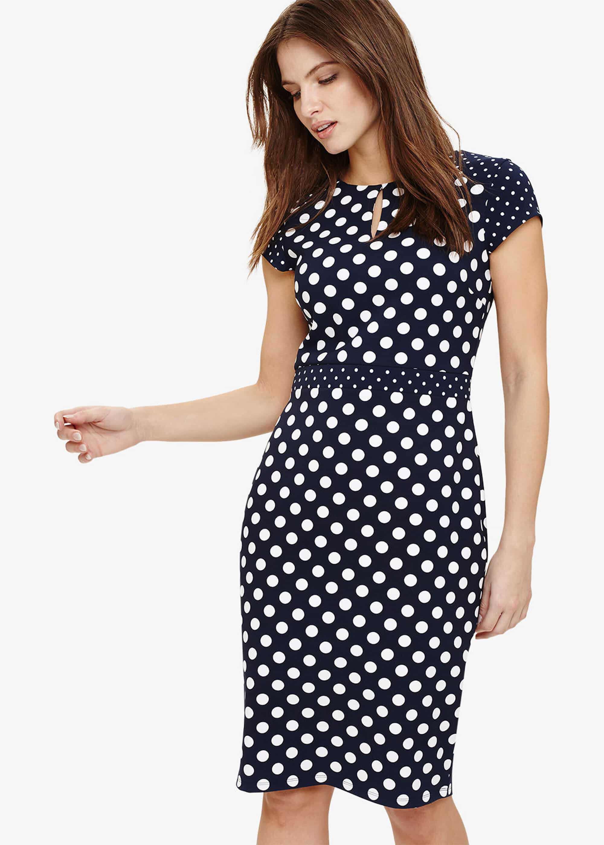 phase eight navy polka dot dress