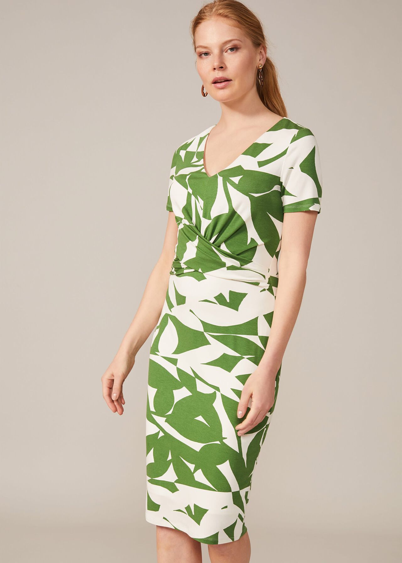 Gladys Leaf Print Jersey Dress