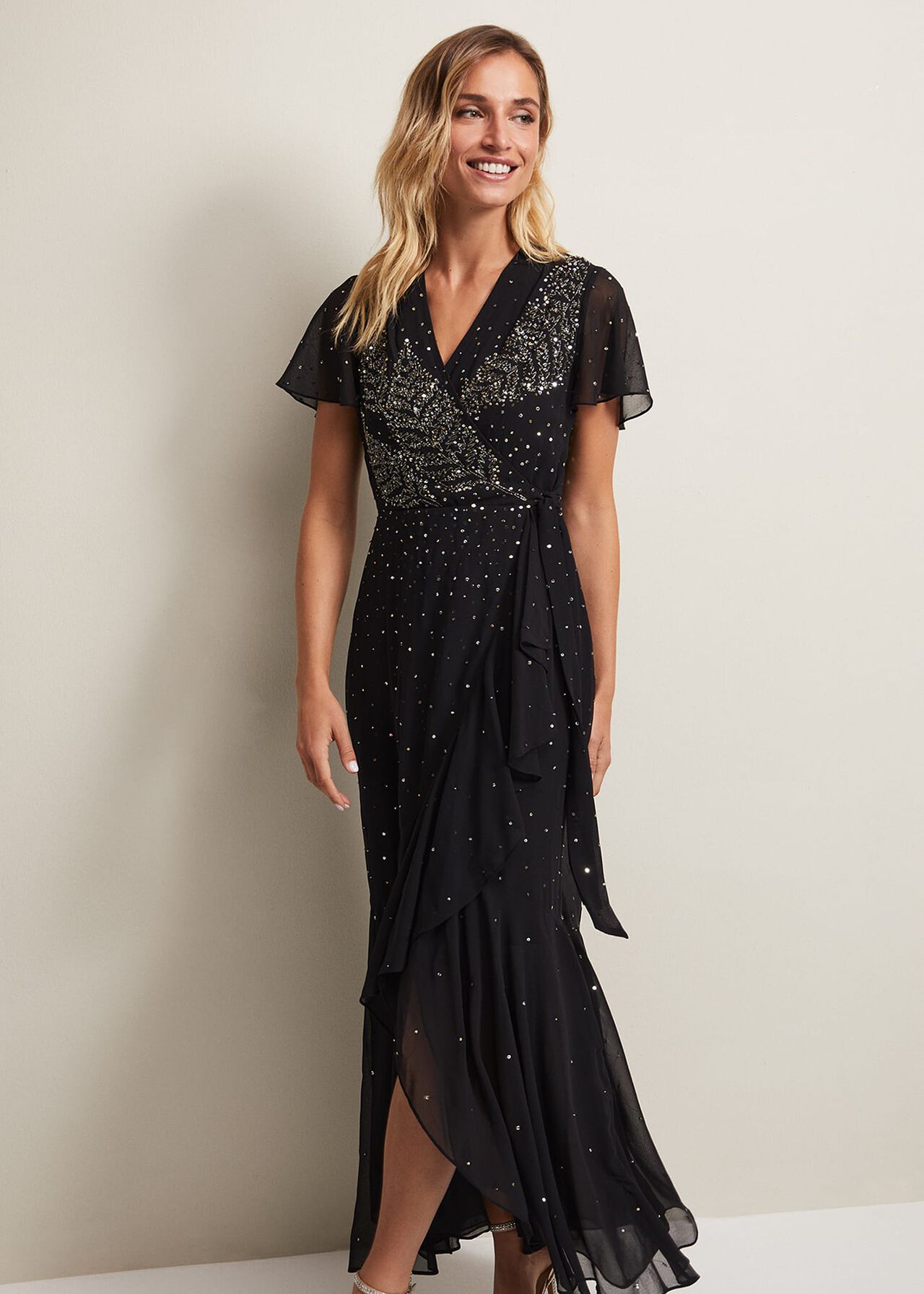 Melody Sequin Feather Maxi Dress
