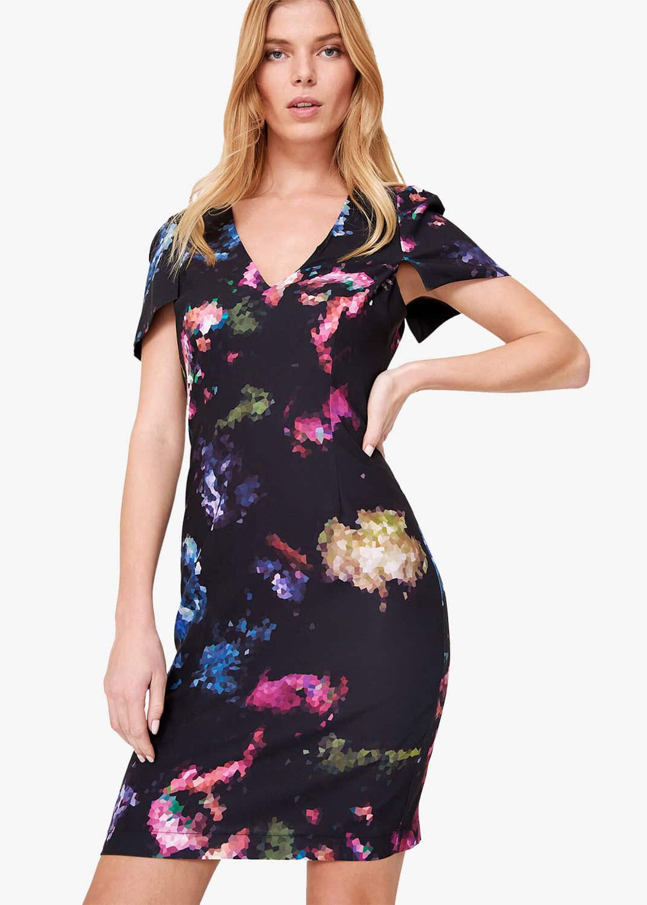 Pixelated Floral Print Dress