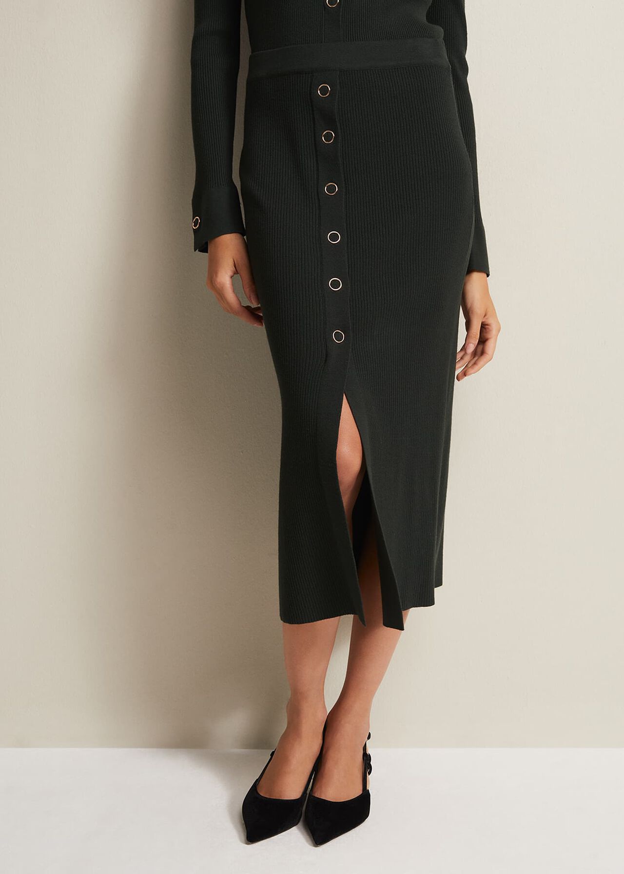 Irina Ribbed Button Detail Skirt