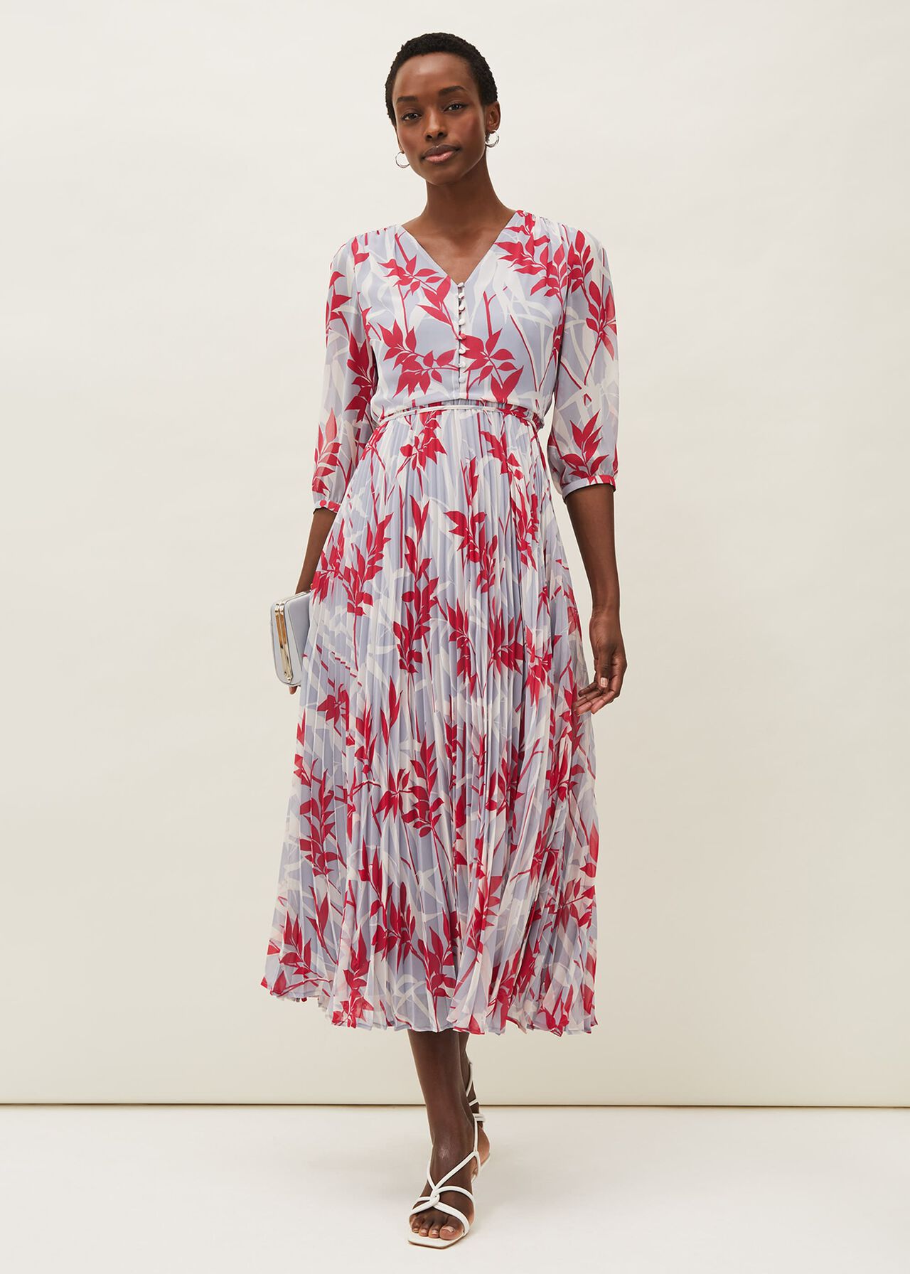 Ellen Palm Print Pleated Midaxi Dress