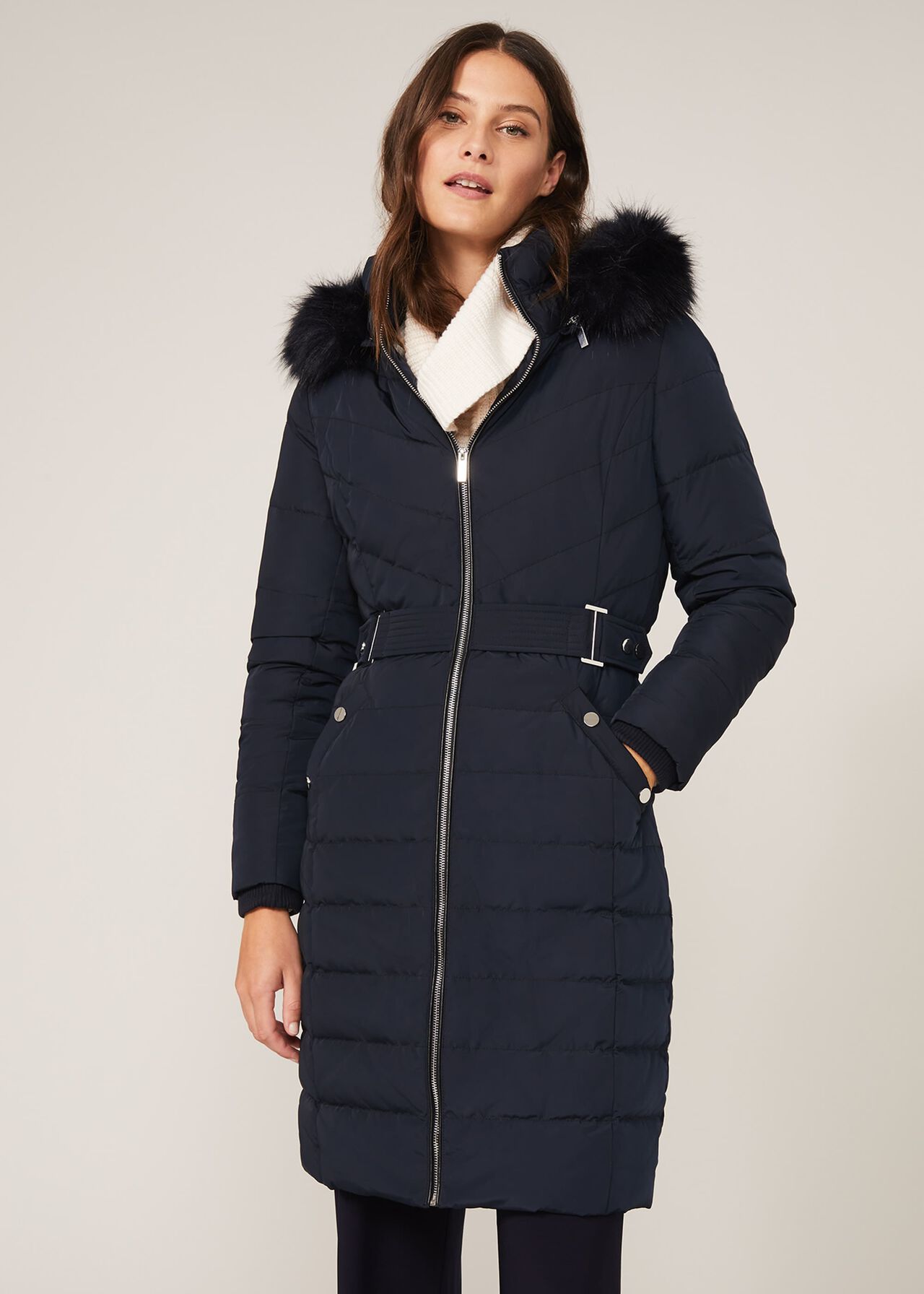 Elouise Buckle Long Puffer Coat | Phase Eight