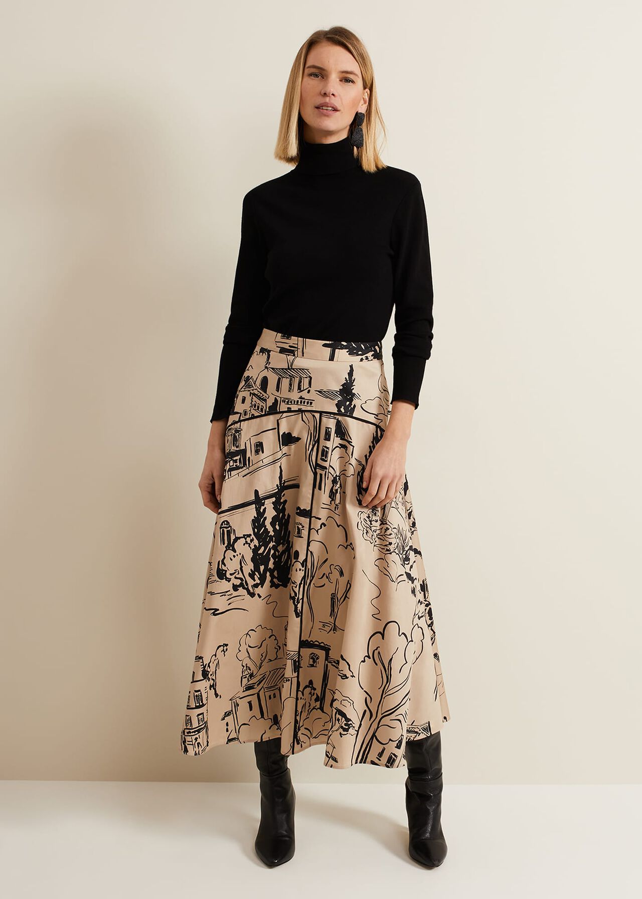 Mavis Tuscan Print Midi Skirt