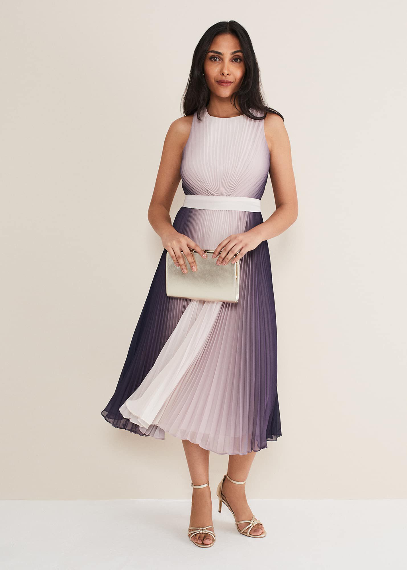 Petite Simara Ombre Pleated Midi Dress