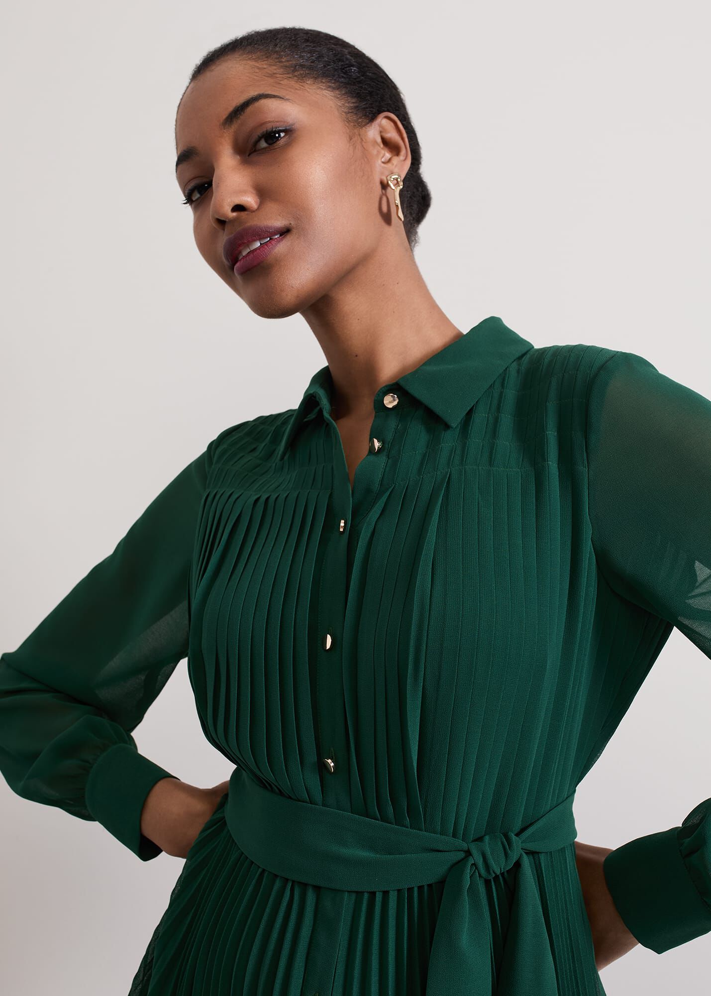 Gabriela Green Pleated Shirt Dress | Phase Eight UK |