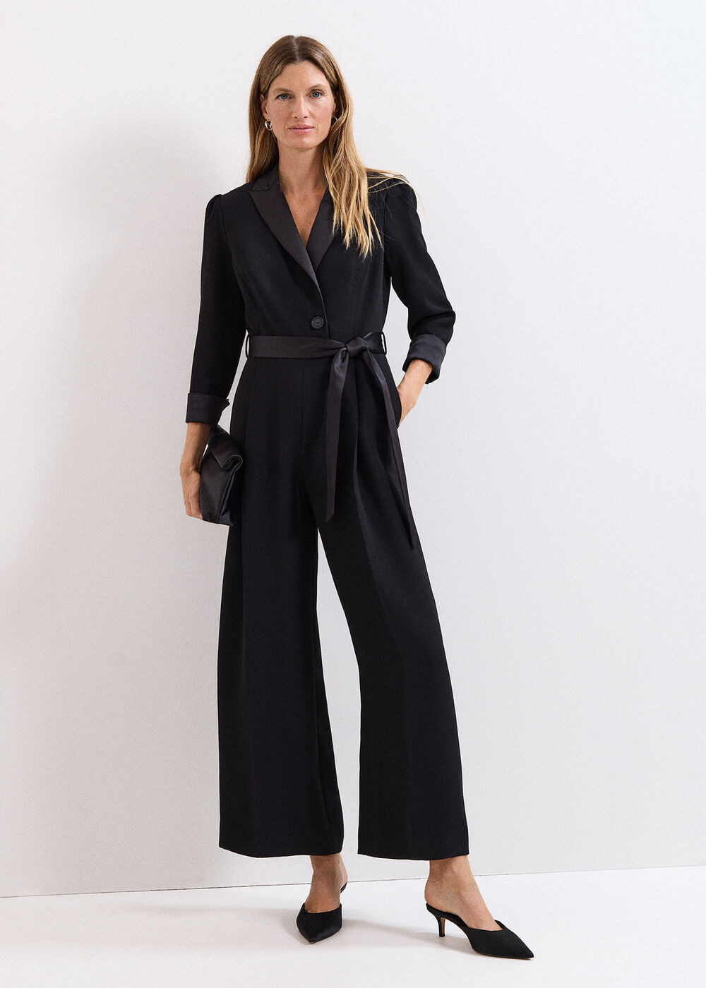 Petite Kylie Black Tux Jumpsuit