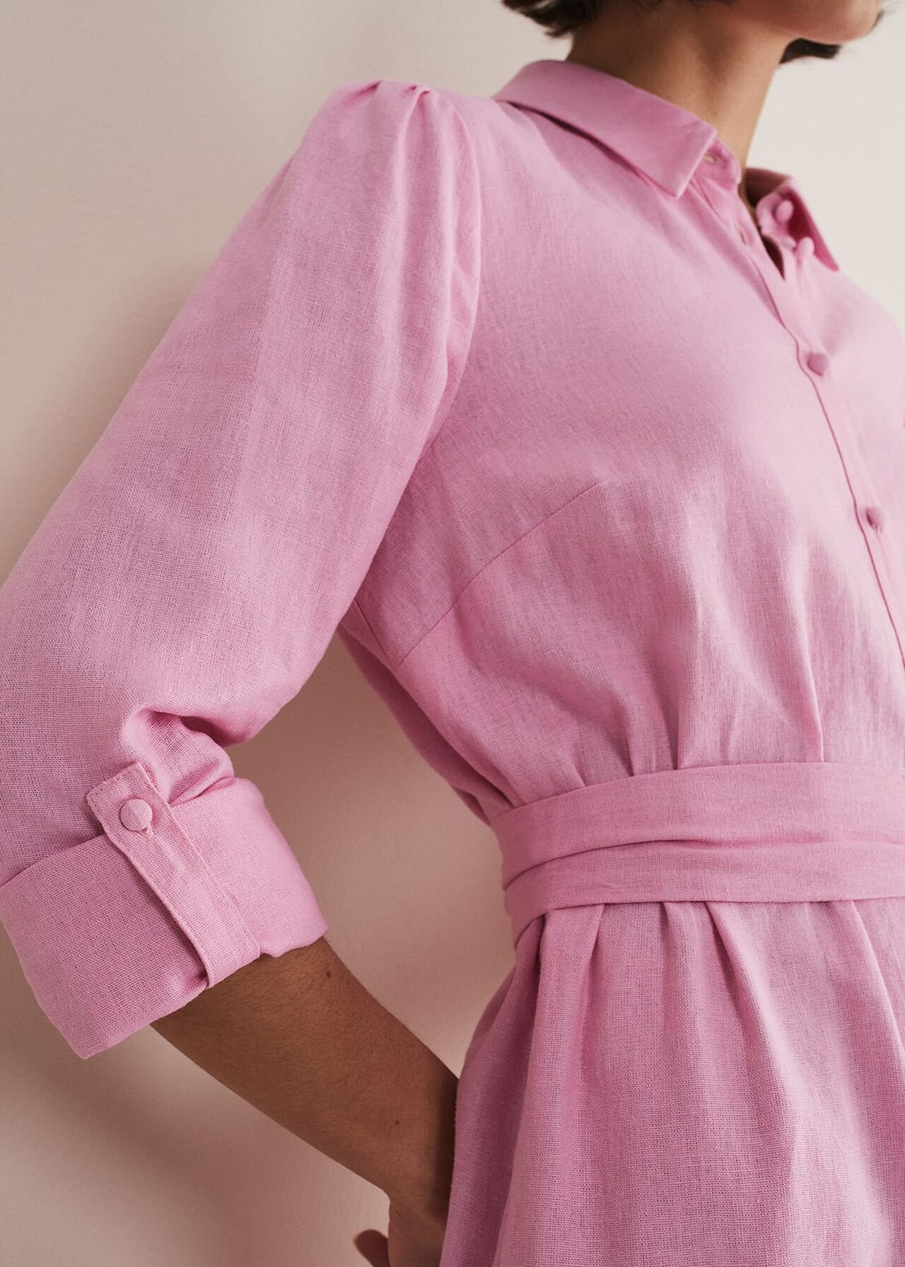 Rosalina Pink Linen Shirt Dress