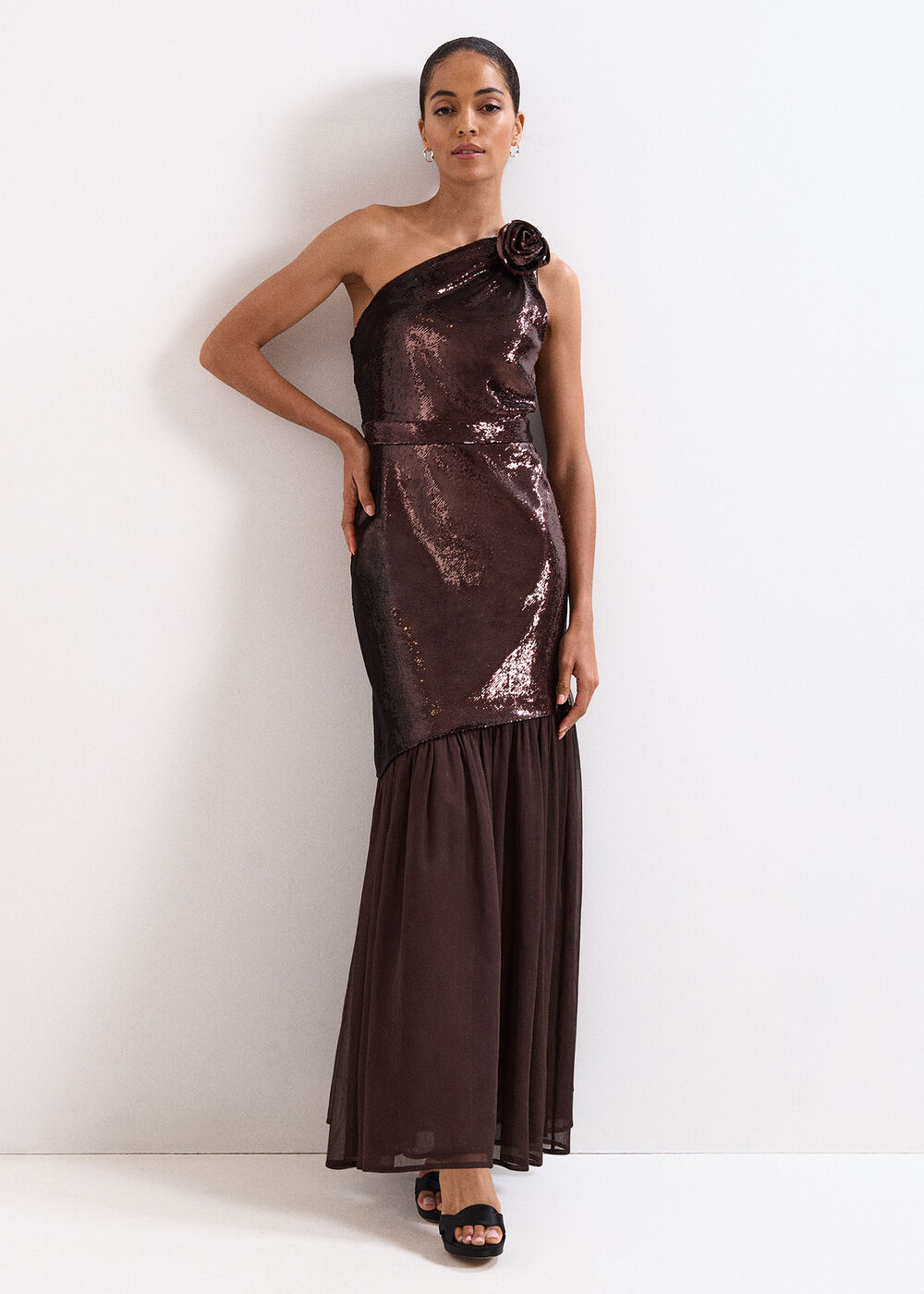 Lola Chocolate Sequin Corsage Dress