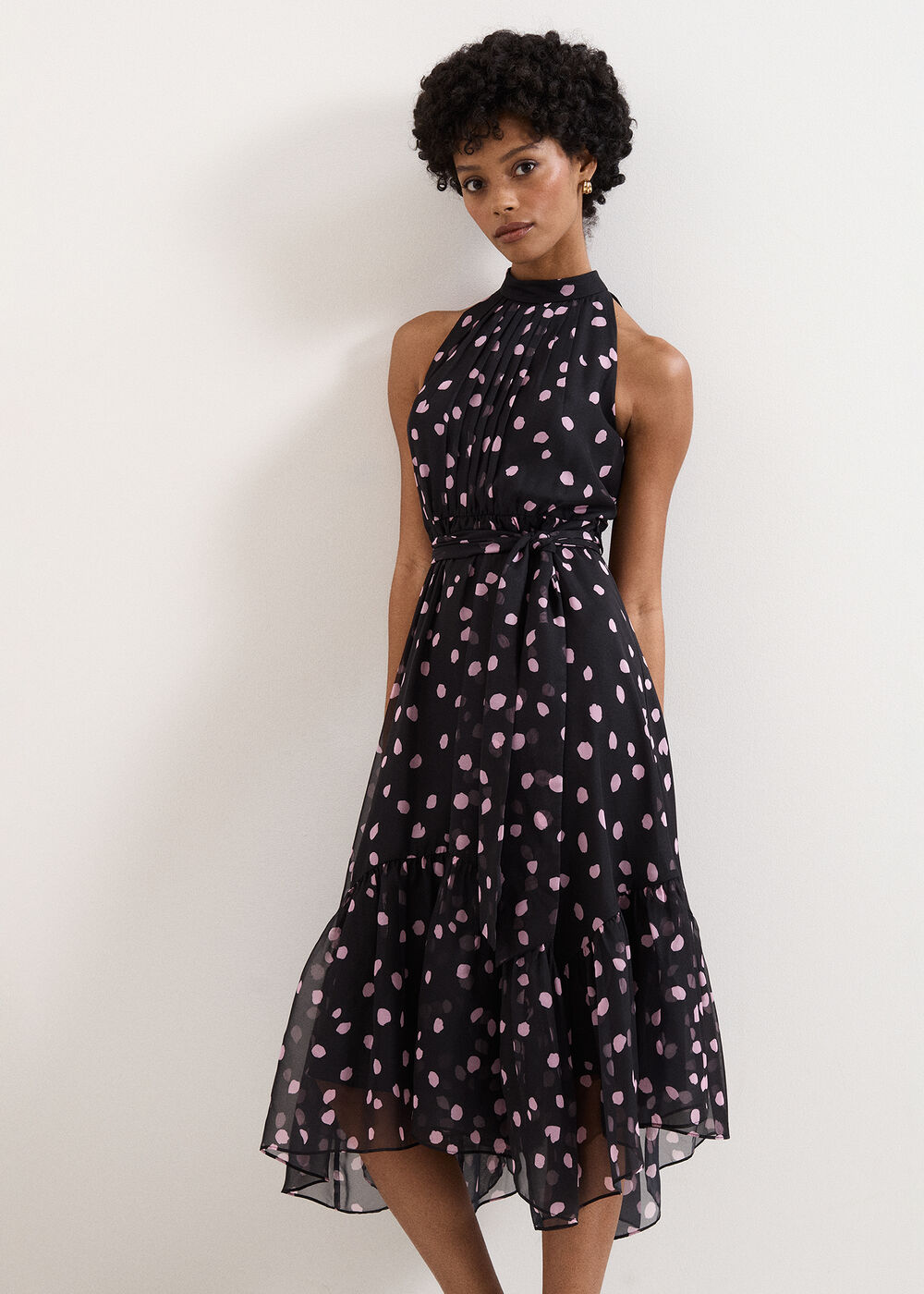 Lucinda Black Spot Midi Dress