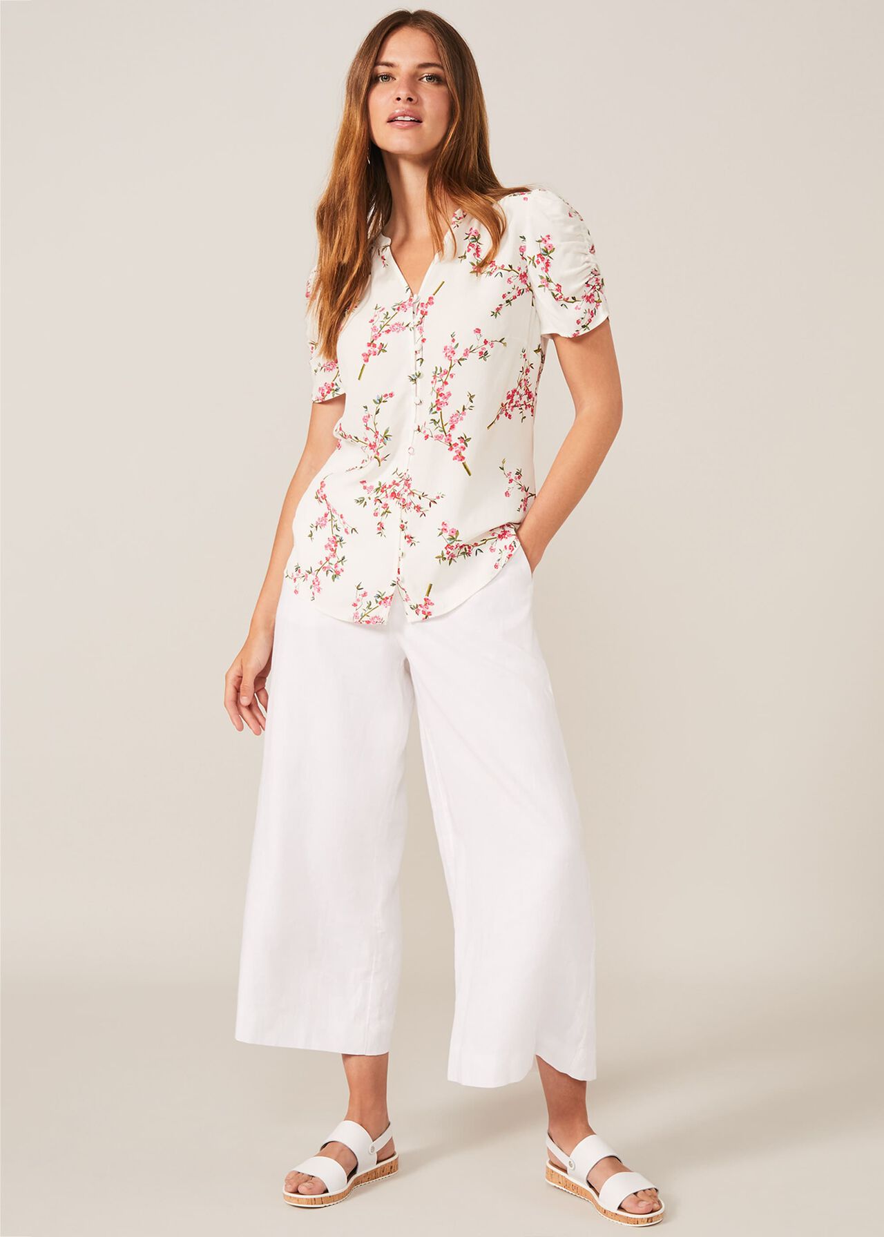 Mae Ruched Sleeve Floral Blouse