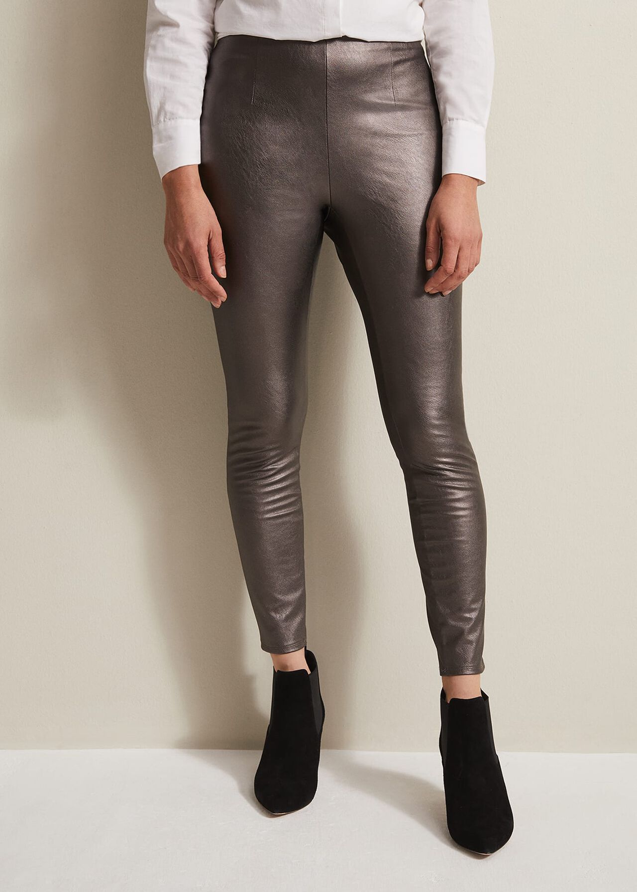 Amina Silver Faux Leather Jeggings