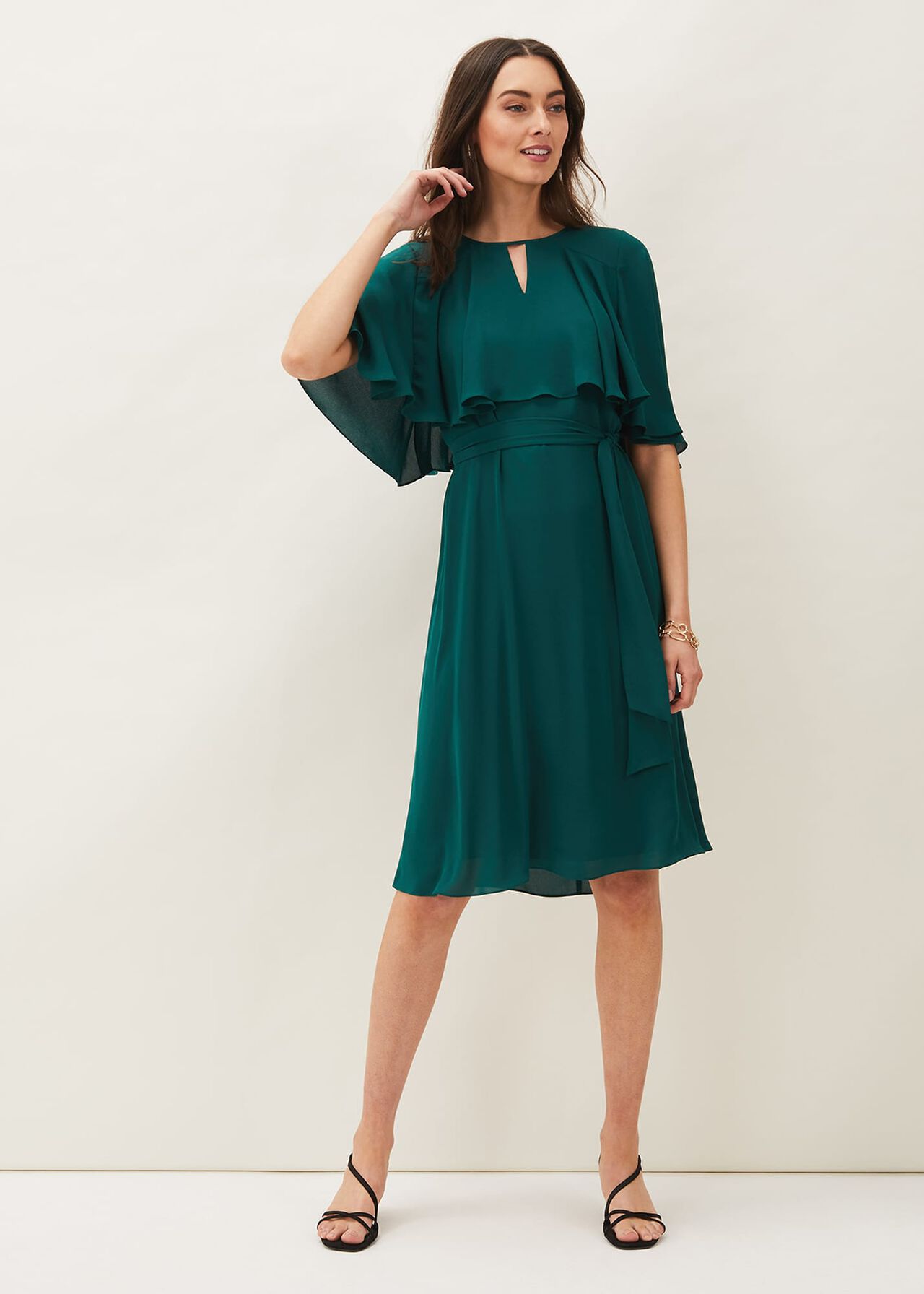 Alexia Double Layered Fit And Flare Belted Dress