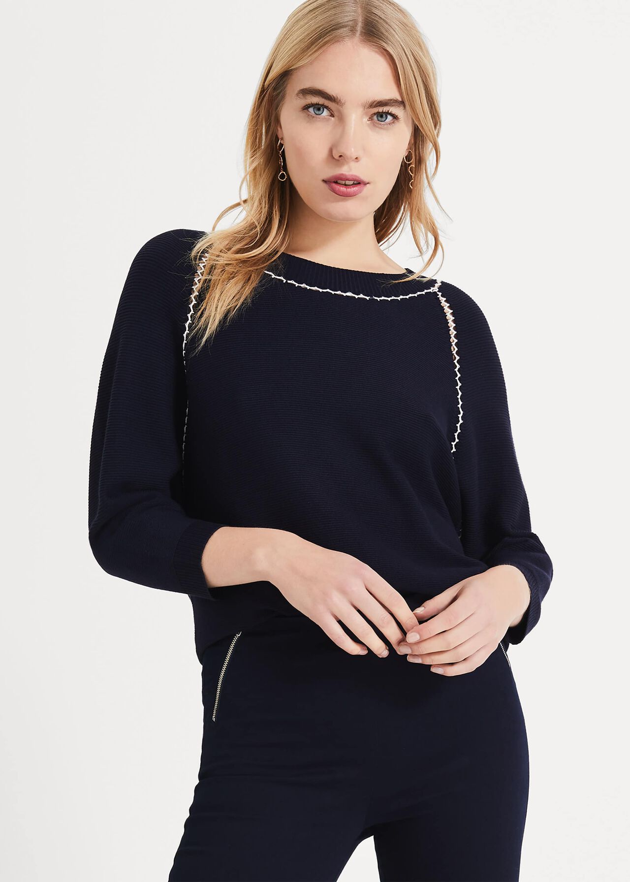 Caroline Contrast Stitch Top | Phase Eight UK