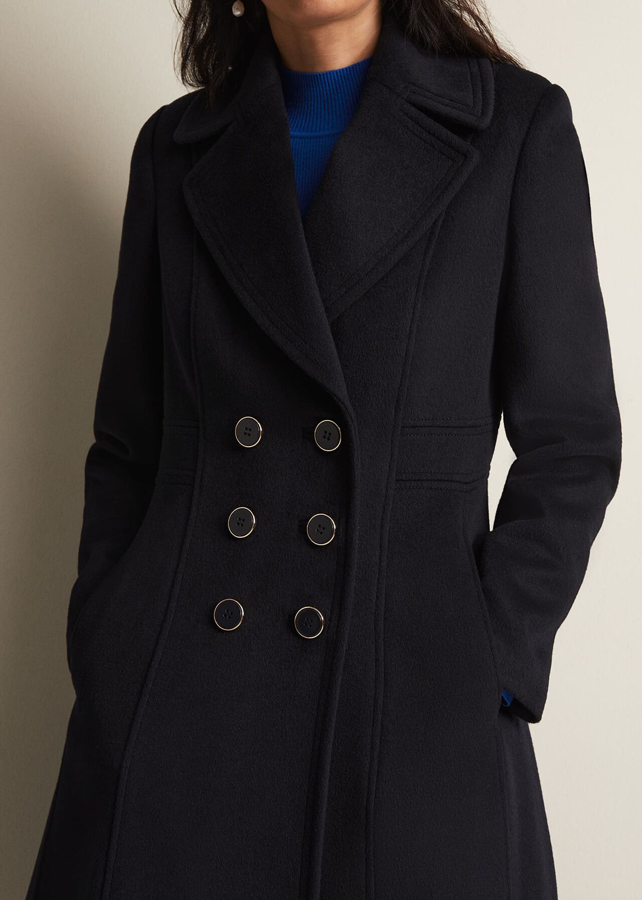 Sandra Wool Navy Long Smart Coat