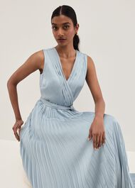 Bonnie Pleated Wrap Satin Maxi Dress