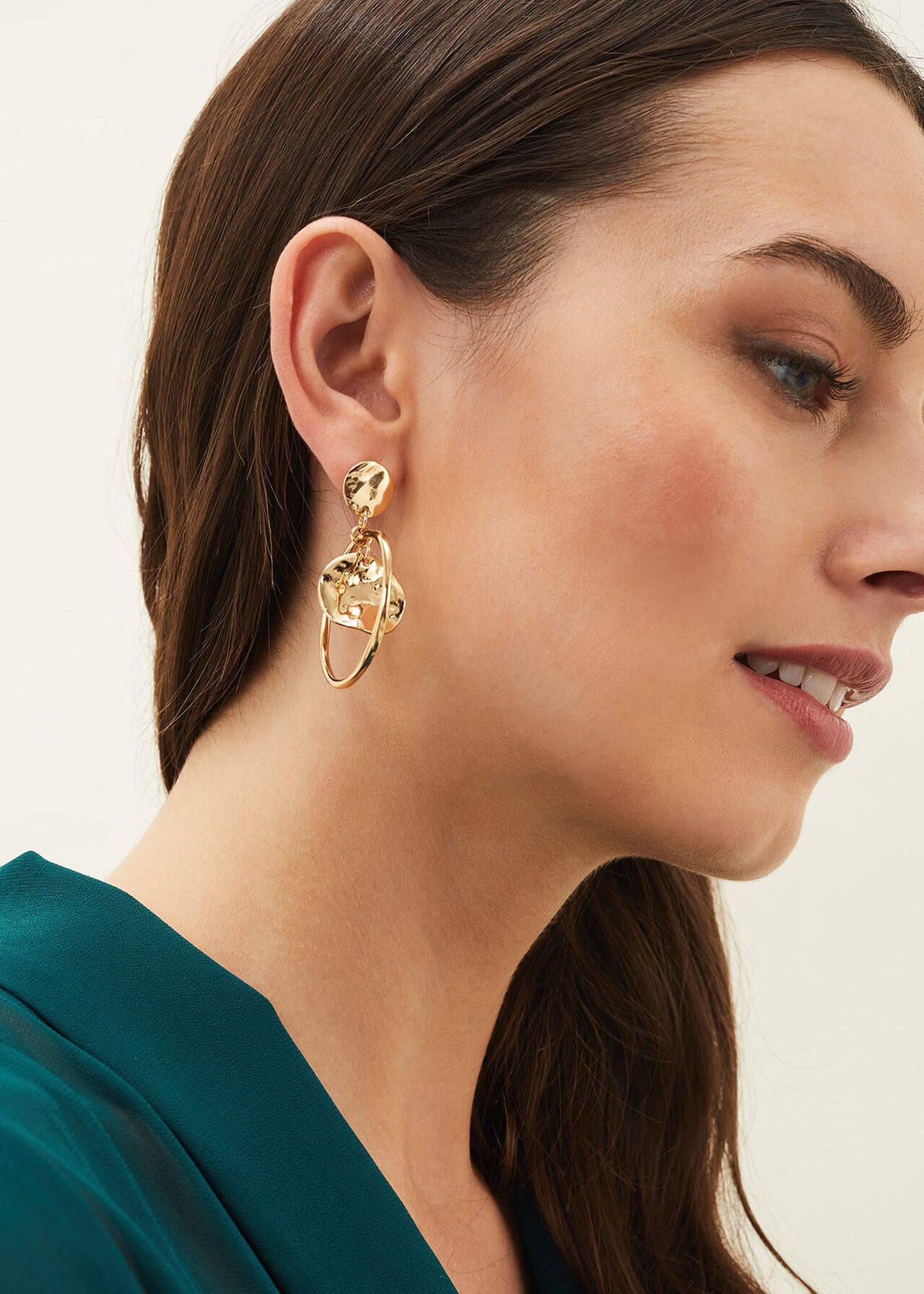 Maxie Gold Plated Hammered Disc And Hoop Earrings