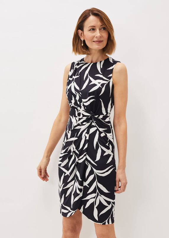 Amber Leaf Print Fitted Jersey Dress