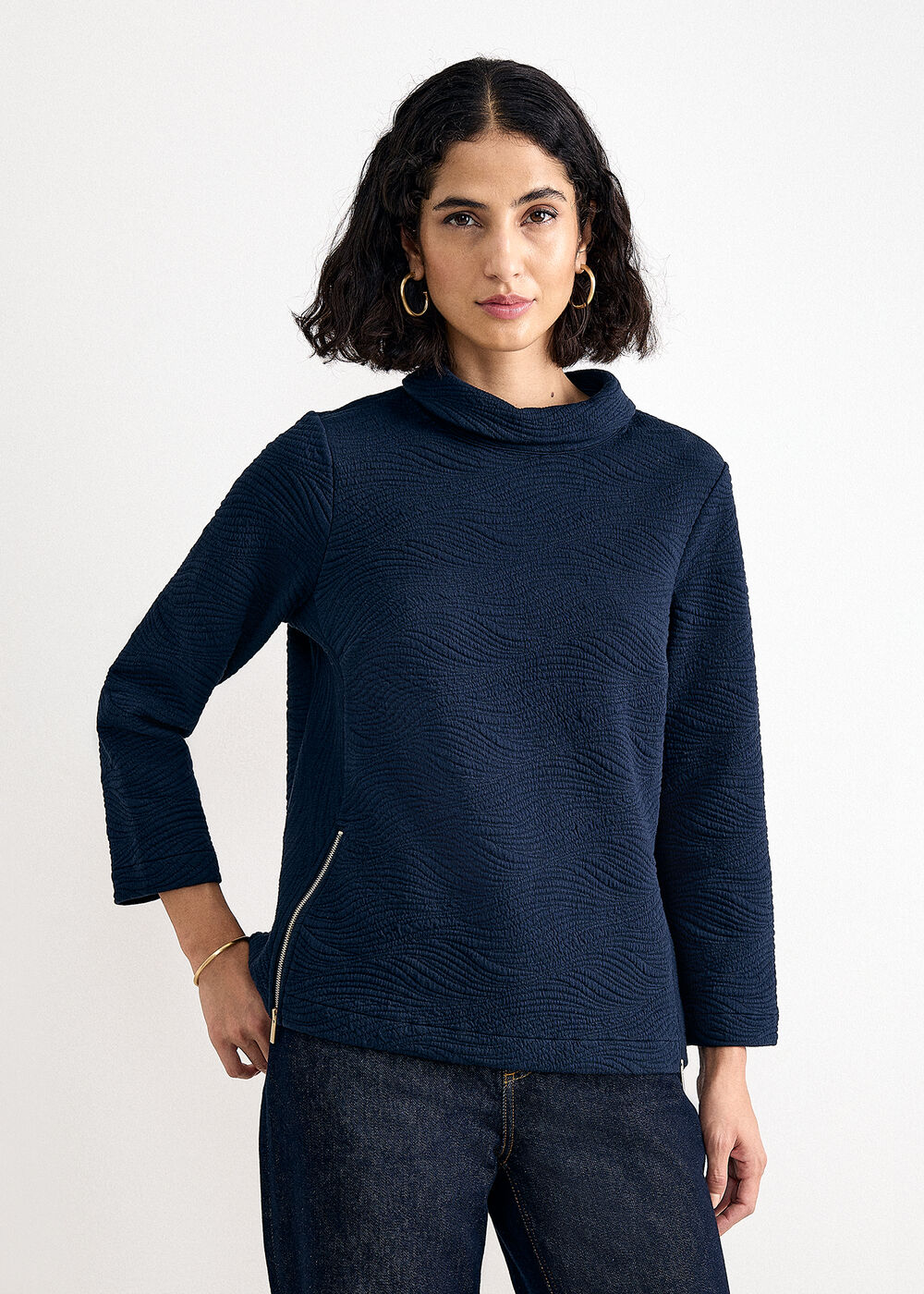 Lina Zip and Jacquard Detail Top