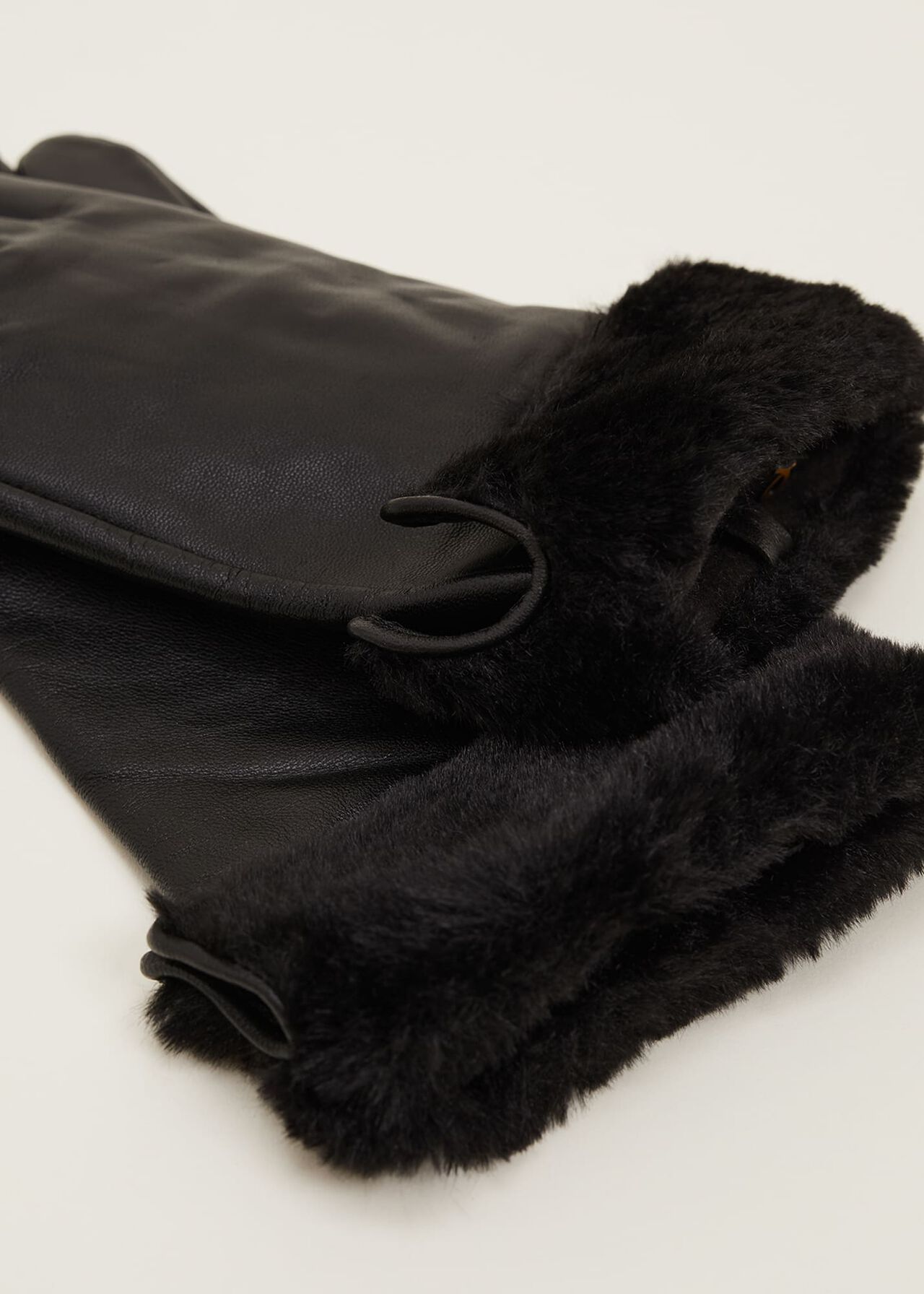 Faux Fur Trimmed Leather Gloves