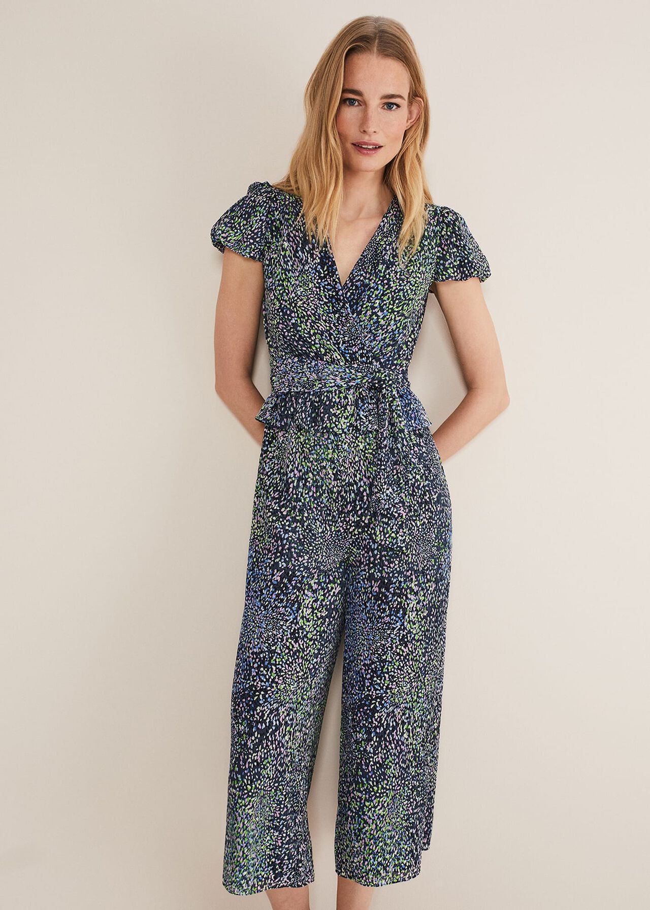 Leora Wrap Printed Plisse Jumpsuit