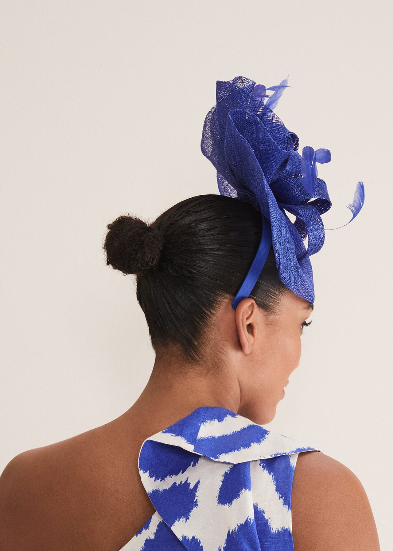 Blue Bow And Feather Fascinator