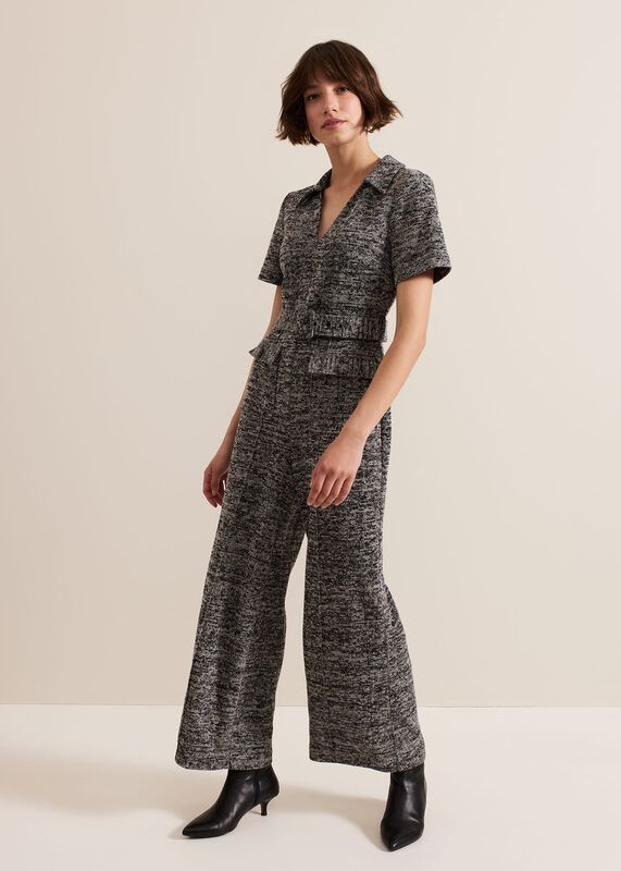 Lavinia Grey Tweed Wide Leg Jumpsuit