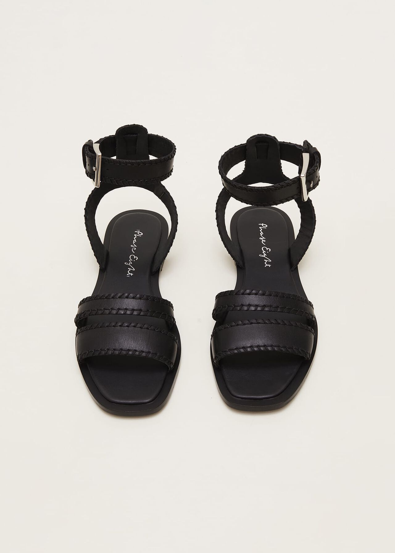 Black Leather Flat Sandals