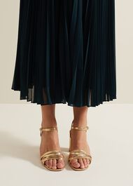Gold Leather Crossover Block Heels