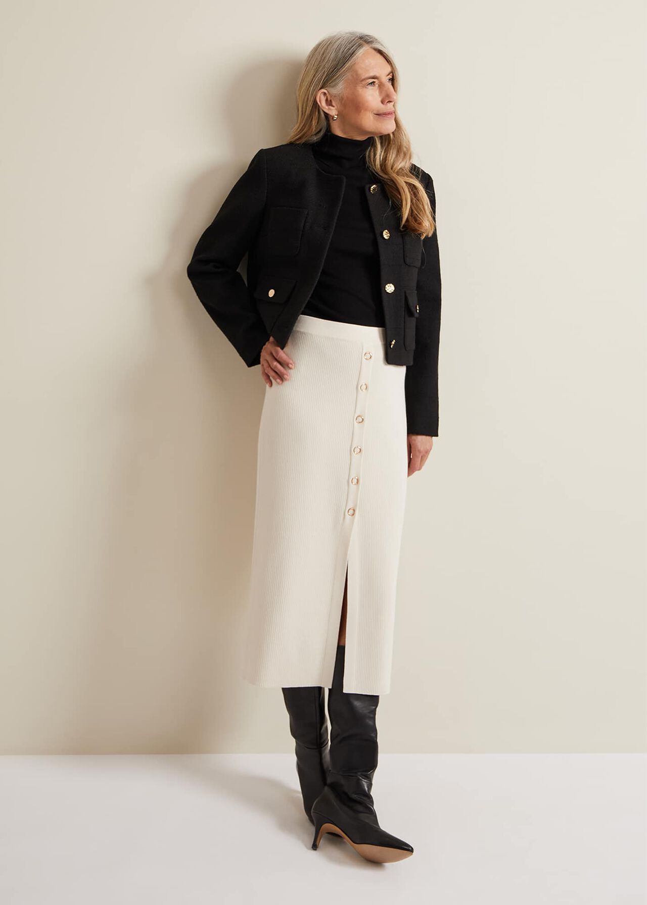 Irina Button Front Rib Skirt | Phase Eight UK