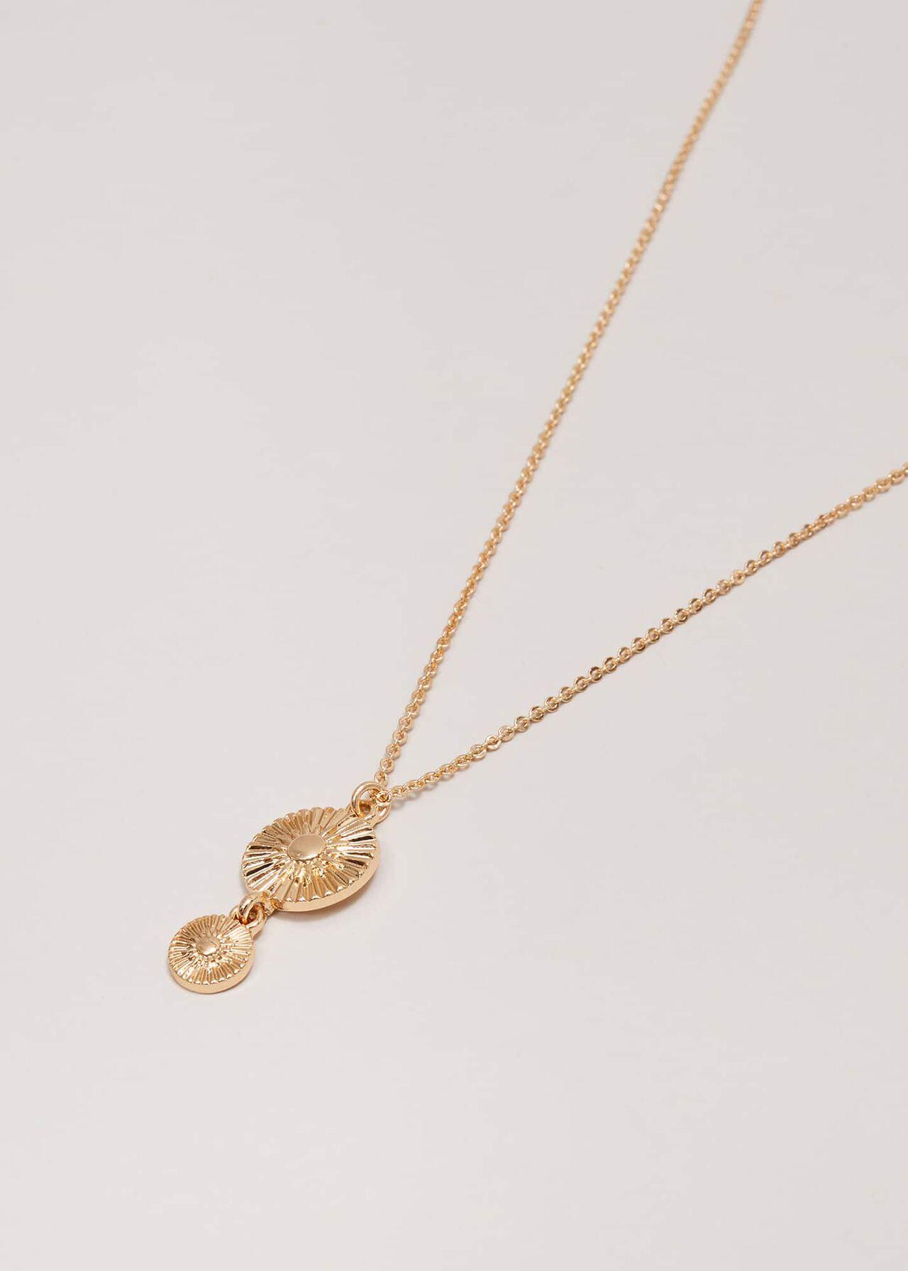 Gold Textured Disc Pendant Necklace