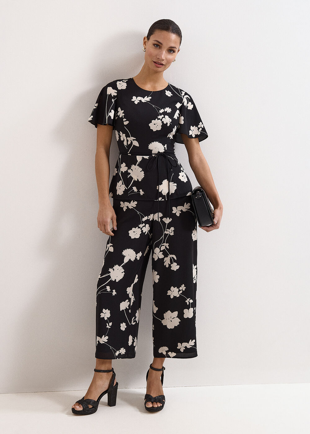 Petite Jolie Black Floral Peplum Jumpsuit