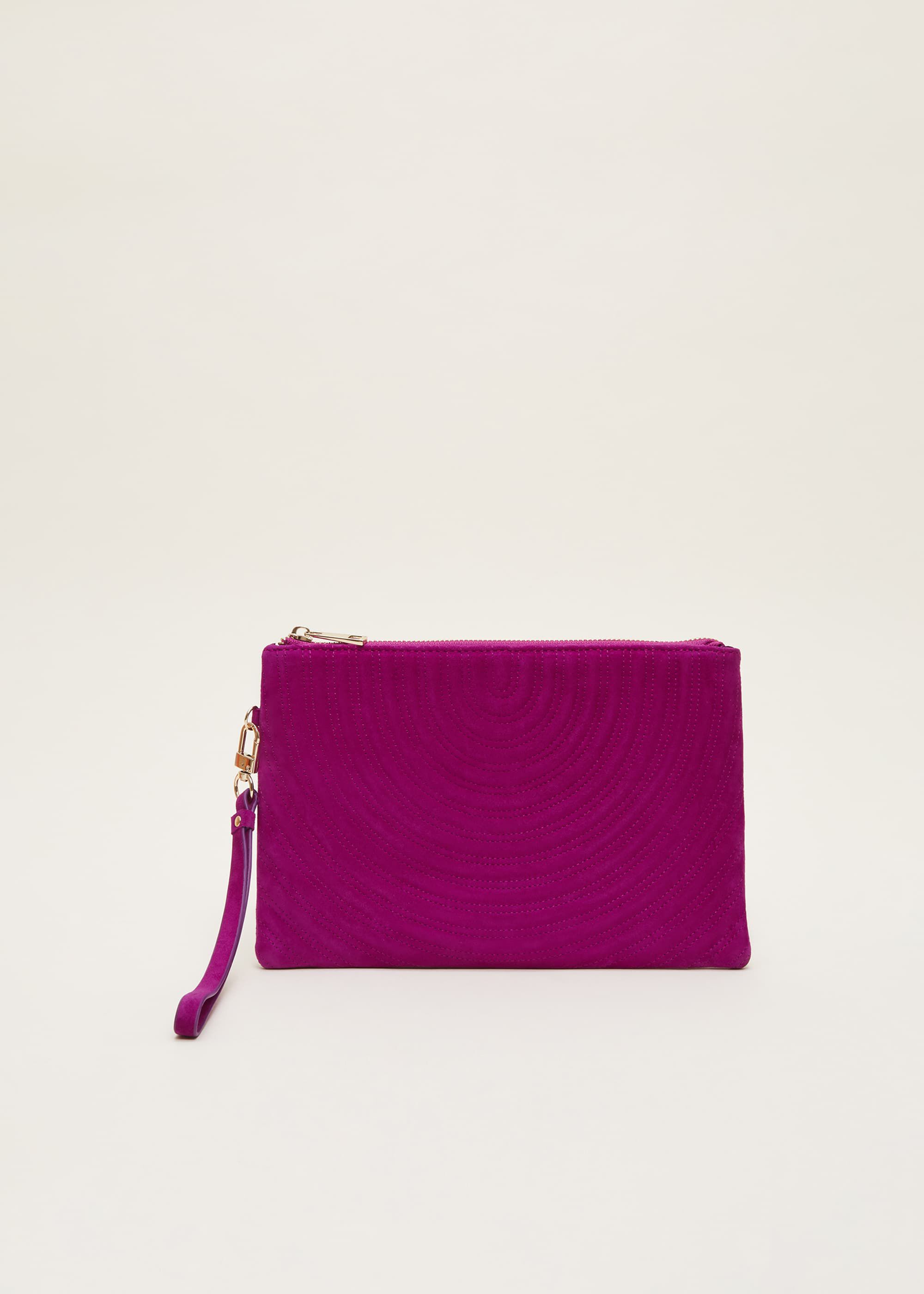 Dark Pink Suede Clutch Bag