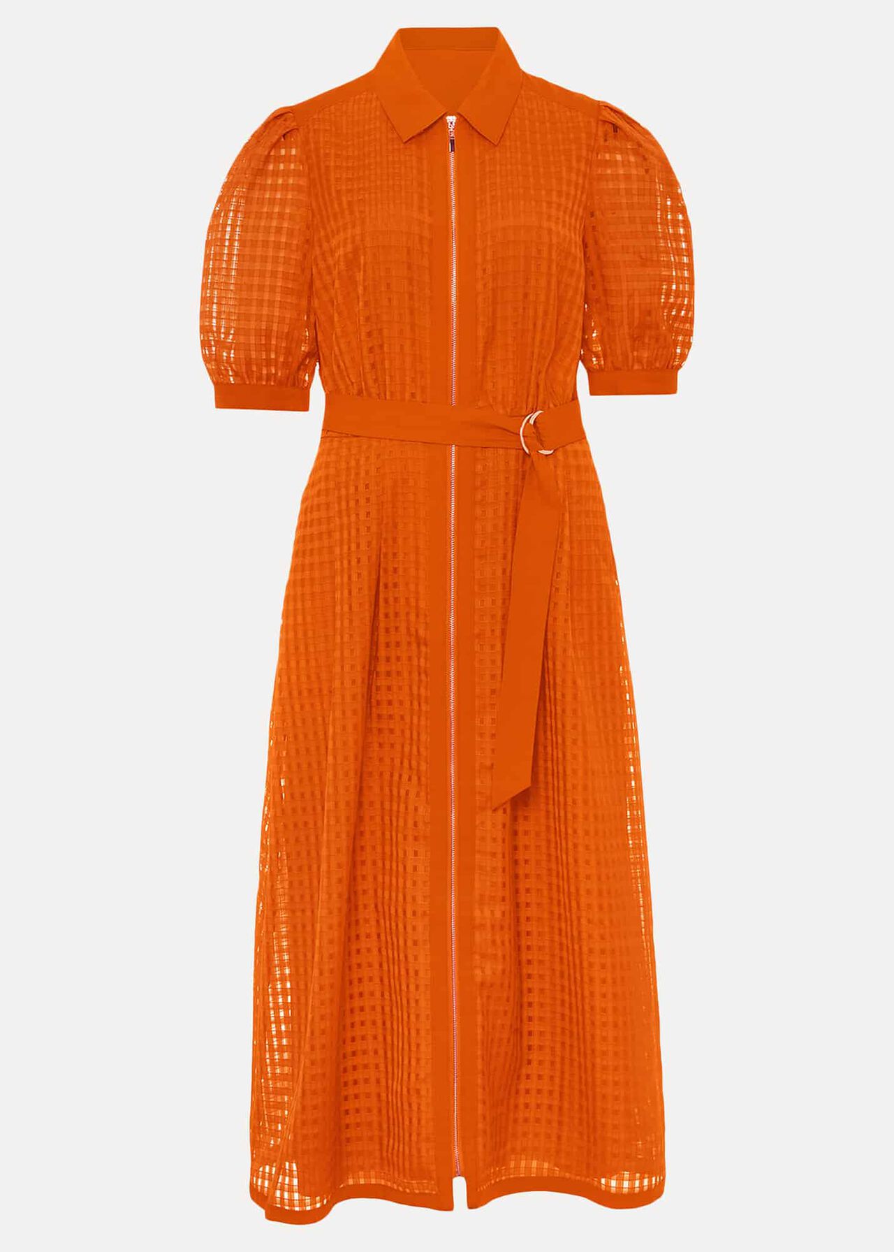 Carey Orange Checked Textured Midi Dress