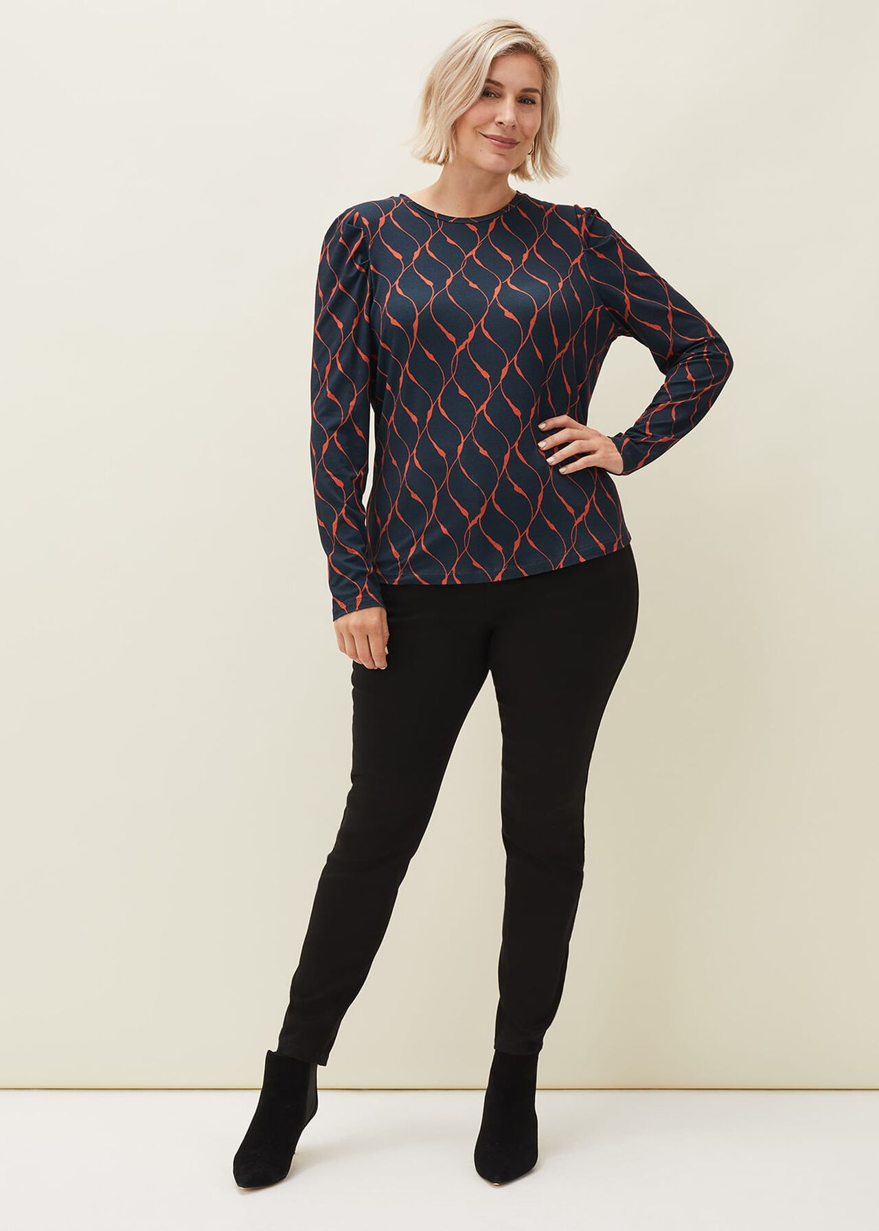 Ally Ruched Sleeve Print Top