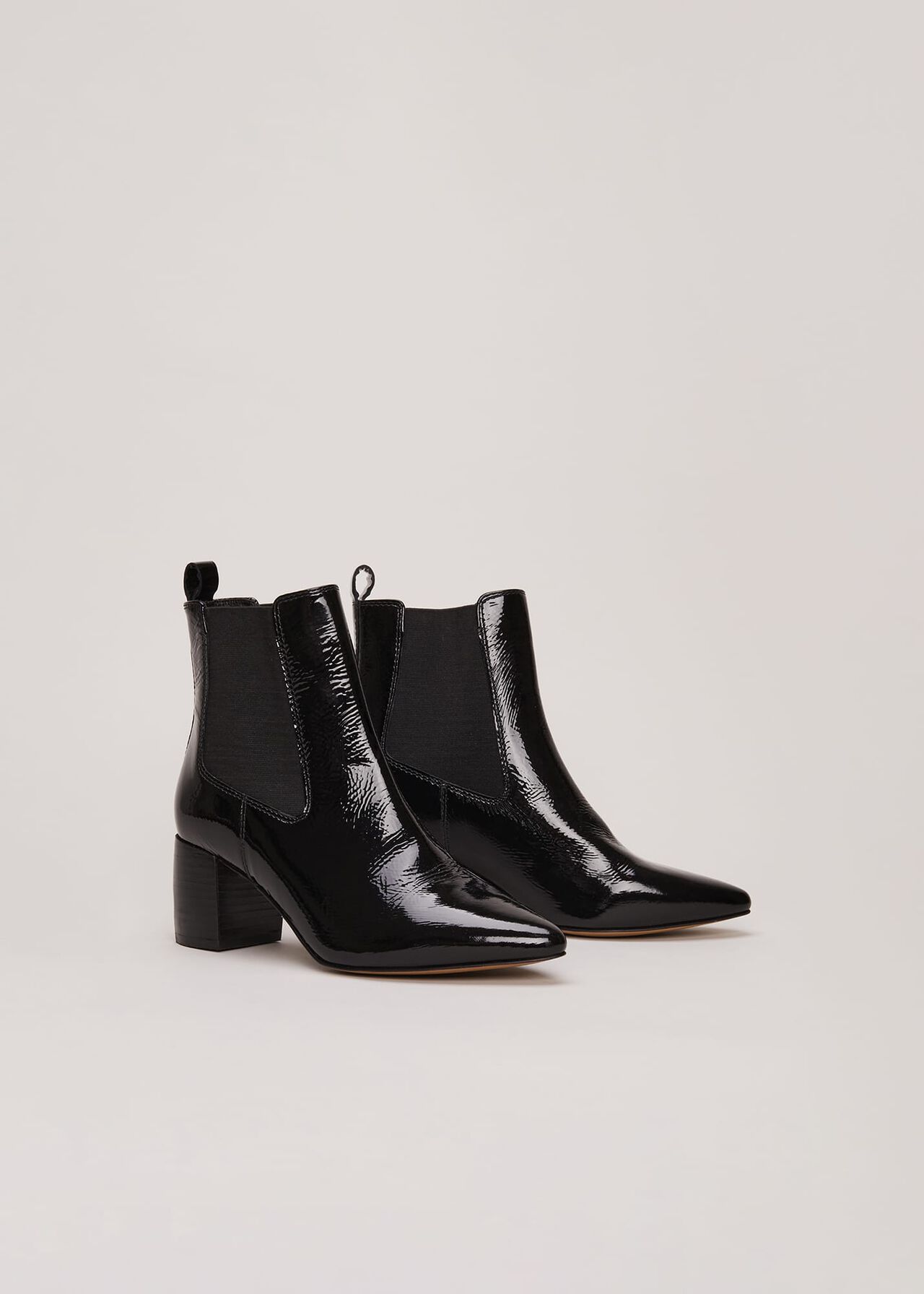 Black Leather Patent Ankle Boots