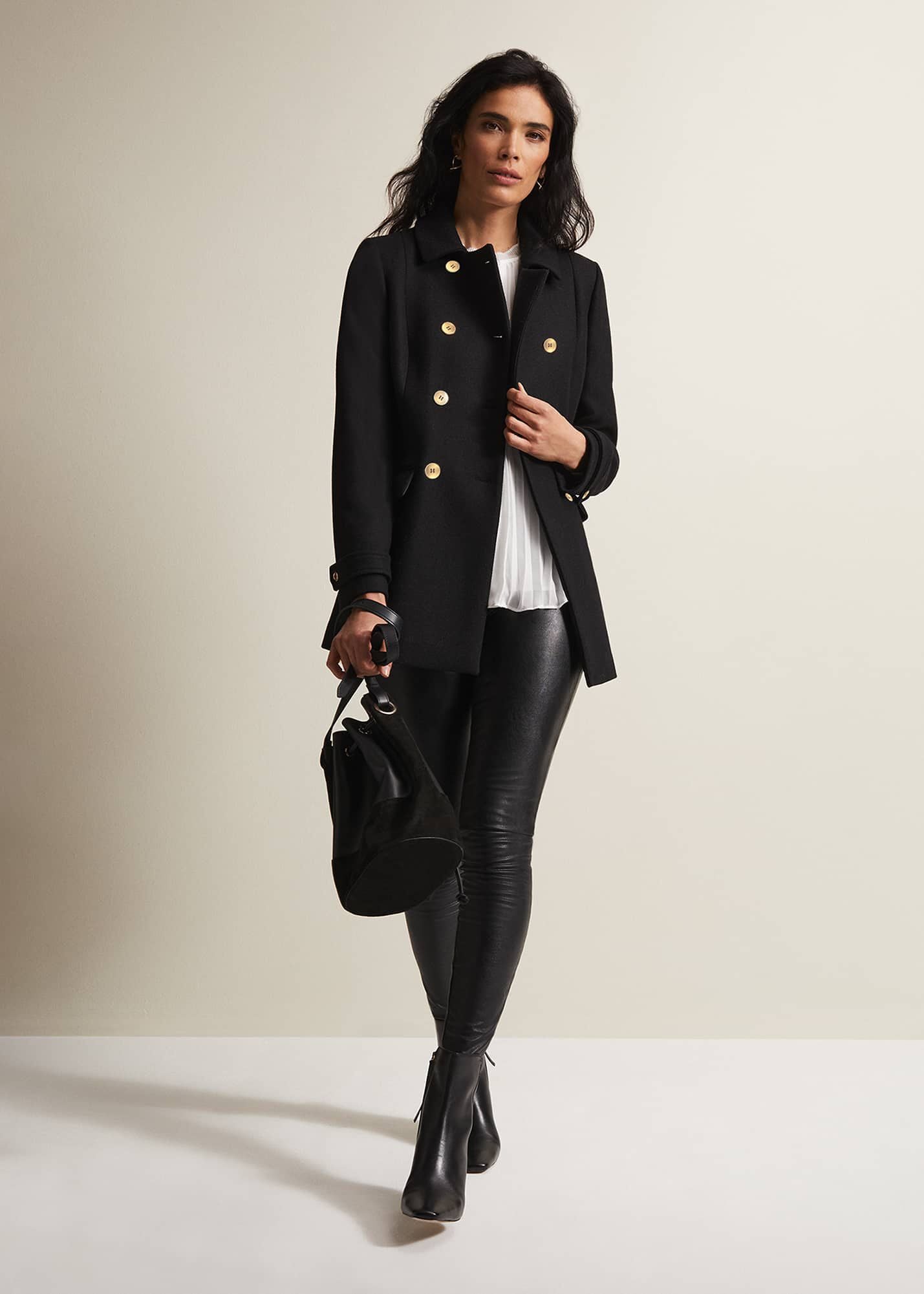 Aurelie Black Wool Smart Peacoat |