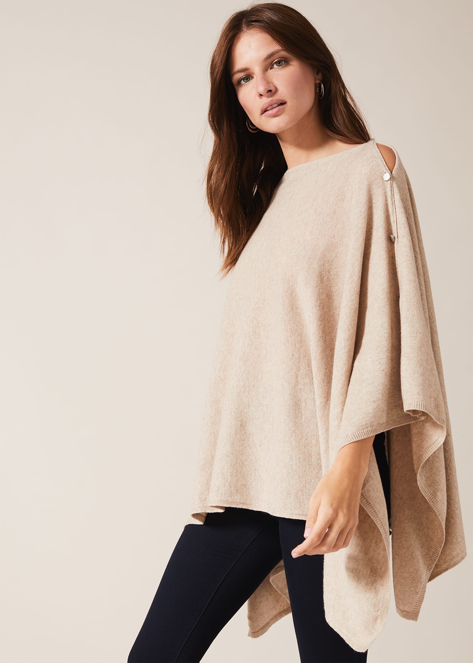 Womens Clothing Jumpers and knitwear Ponchos and poncho dresses Phase Eight s Noa Cashmere Blend Poncho in Grey Grey 
