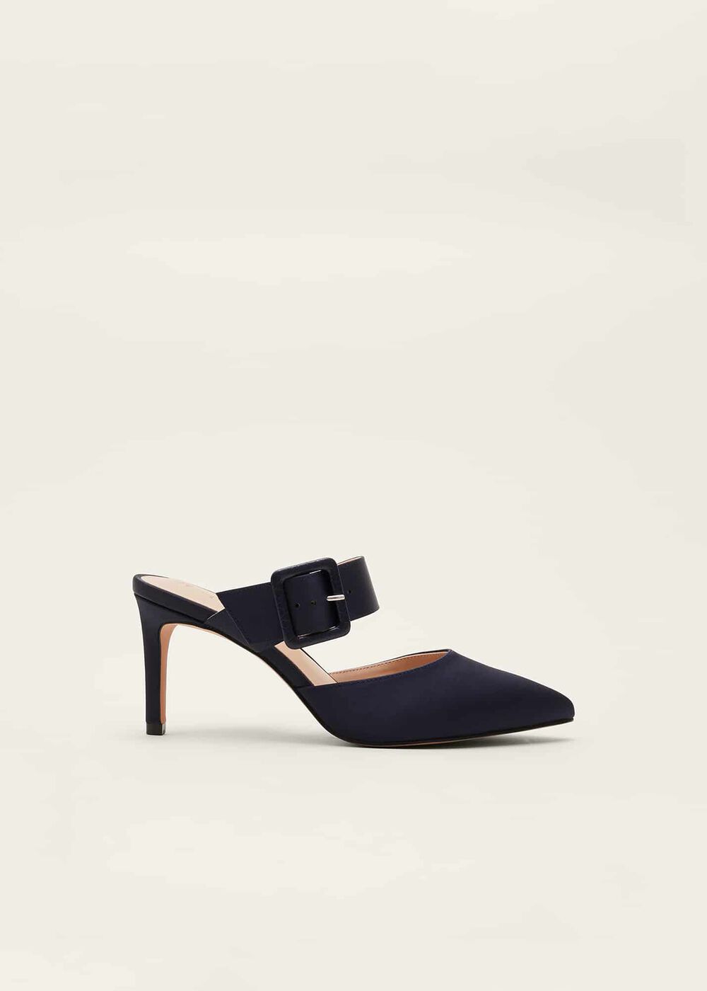 Textured Buckle Satin Heel