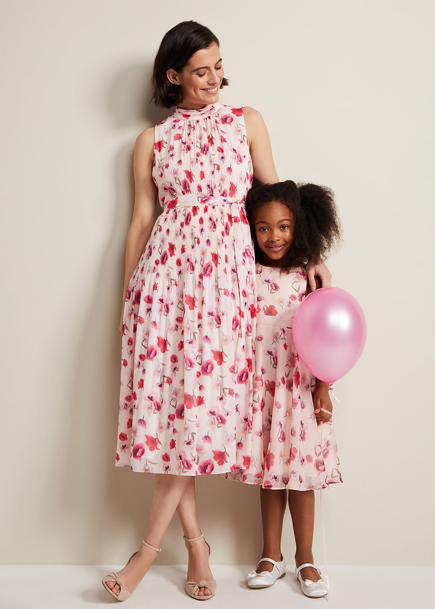 Pink floral fit shop and flare dress