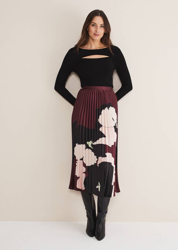 Delanie Satin Pleated Skirt