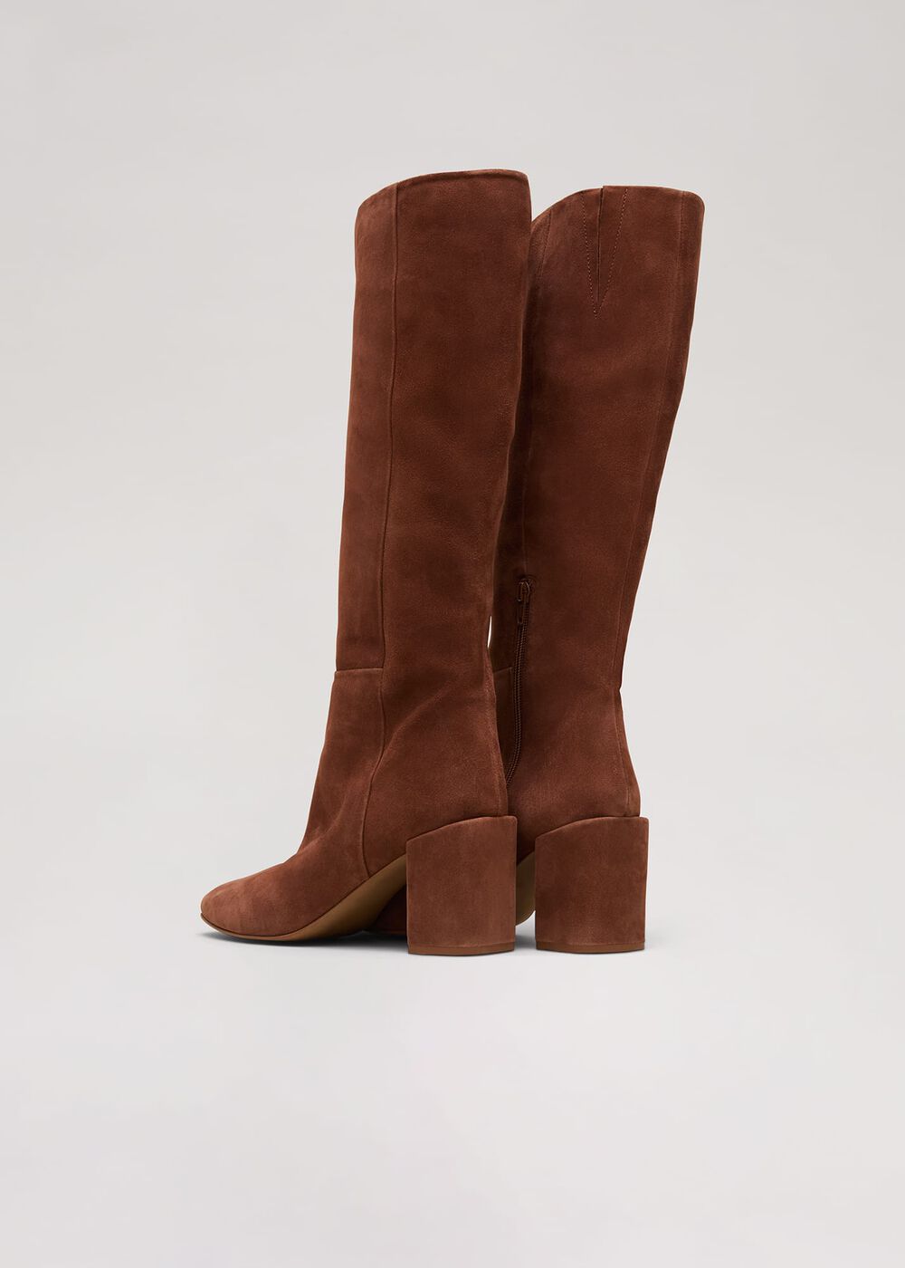 Tan Suede Block Heel Knee Boot