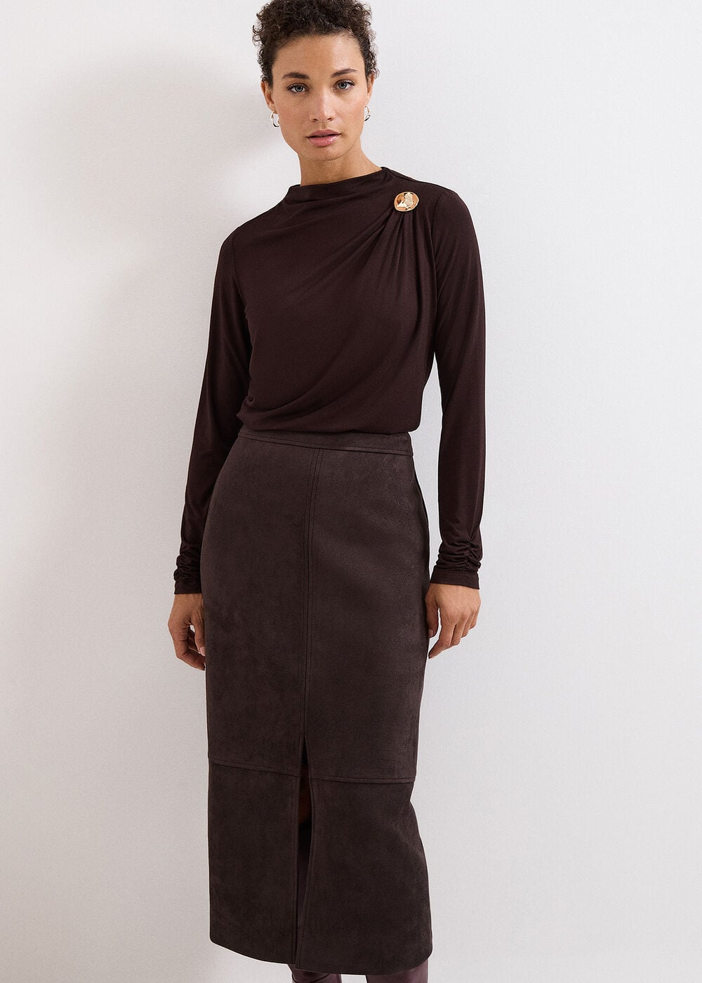 Elodie Faux Suede Midi Pencil Skirt