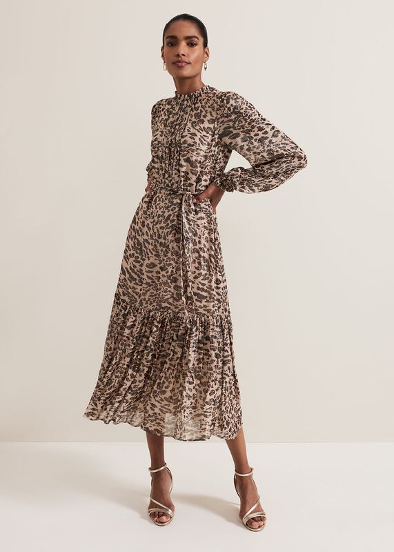 Eve Leopard Print Shimmer Midi Dress